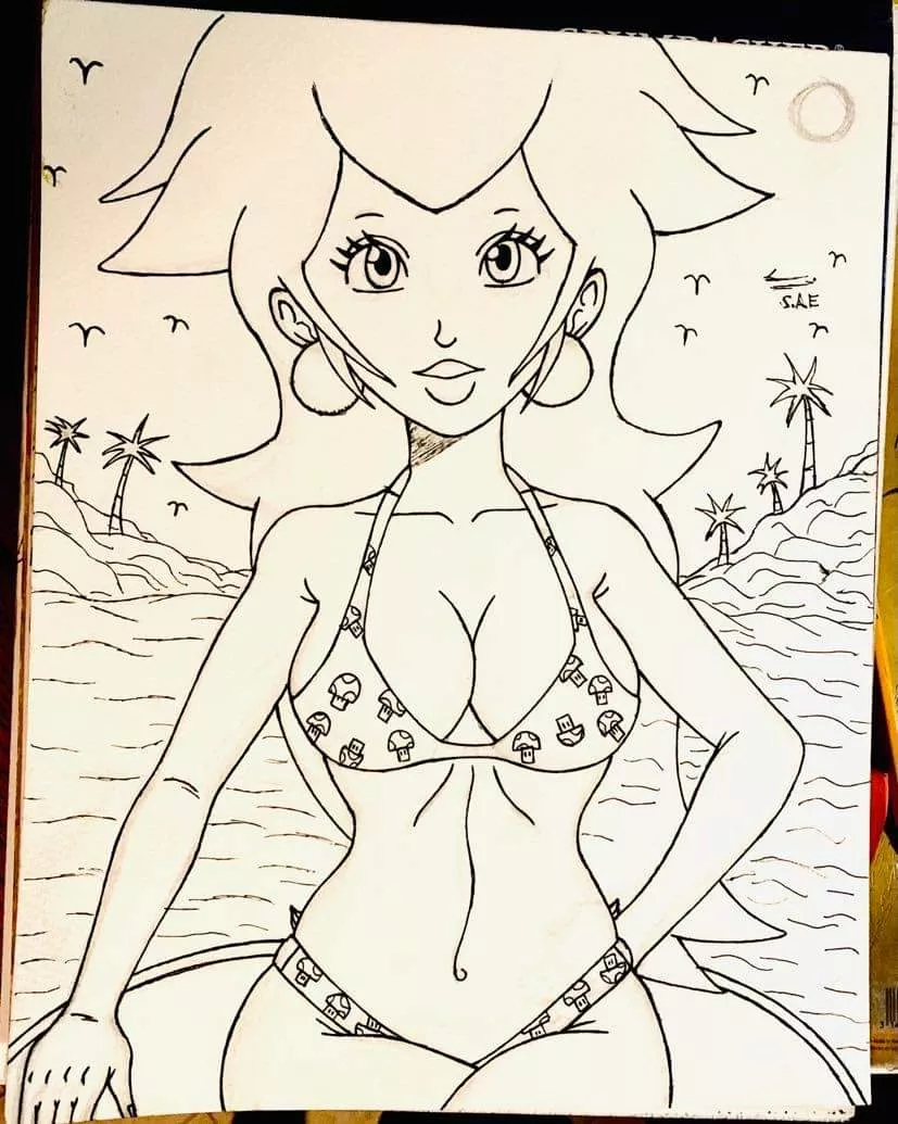 Hey everyone how's my drawing of Princess Peach. Can't wait to color it.