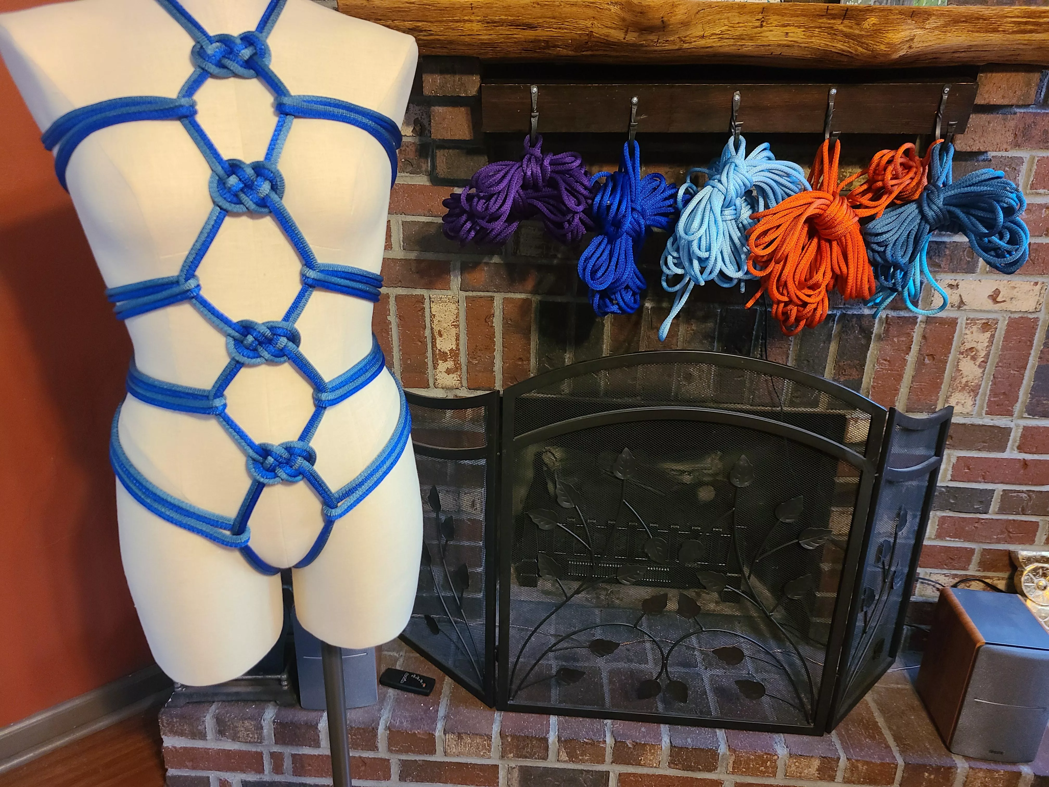 Hosting a beginner rope night for some friends, and decided to tie something eye catching for display