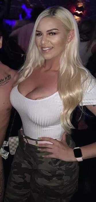 Hot blonde with huge fake tits.