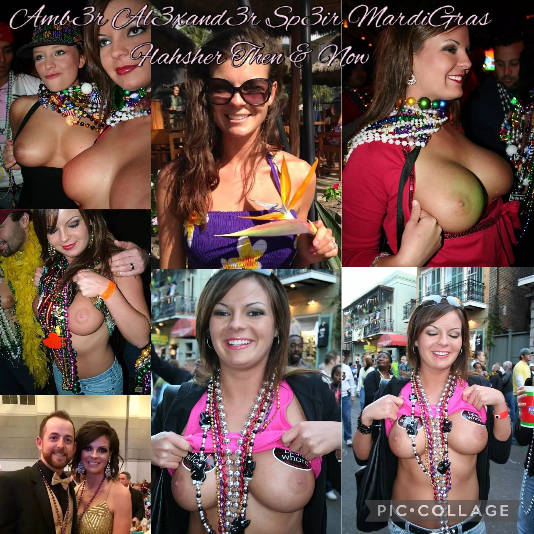 Hot Mardigras Girl, Amber, flashing her Boobs & Then&Now Pics