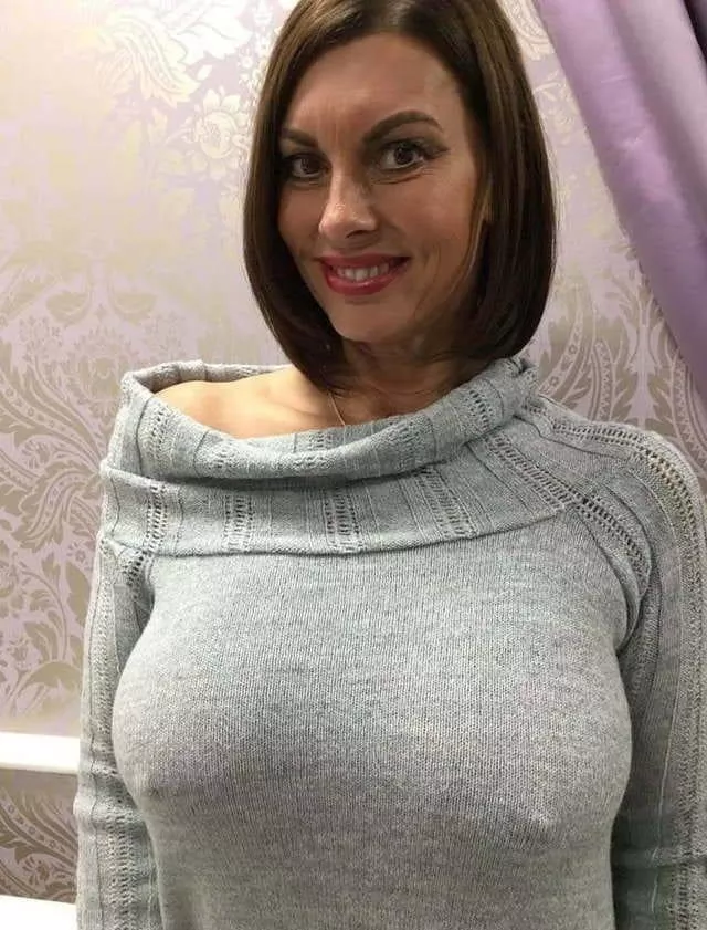 Hot Milf's Nips Are Poking Through Her Grey Sweater