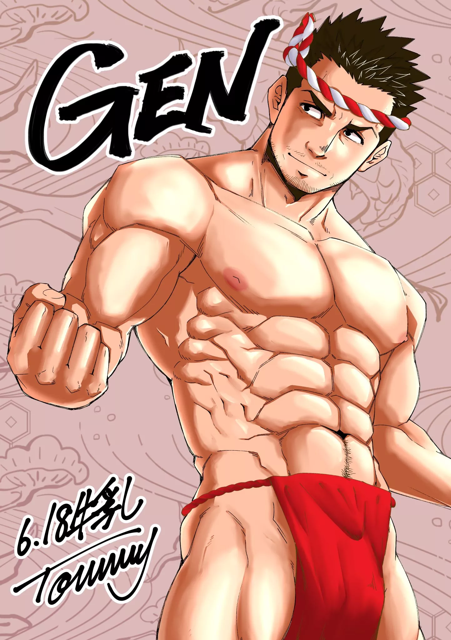 Hunk In Red Fundoshi (@tommy_milk)