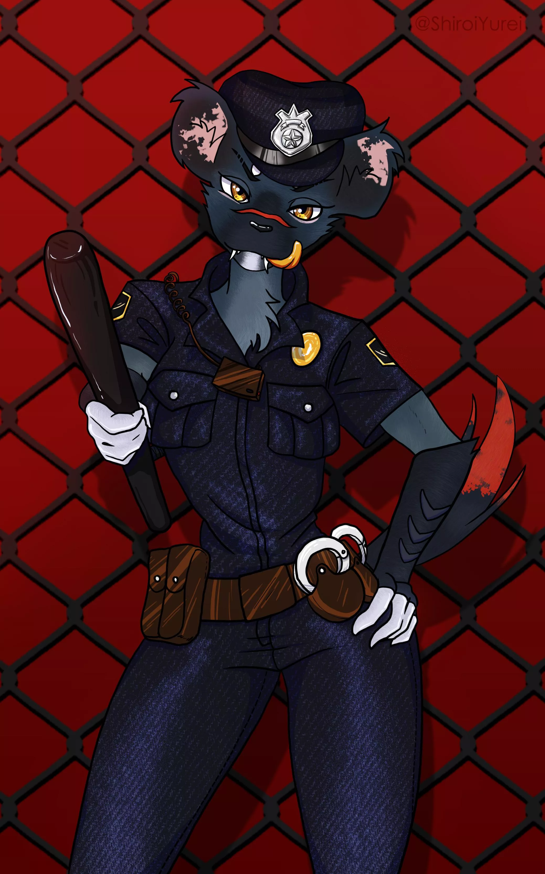 Hyena cop on duty ~ commissioned art (made by me, link in comments)