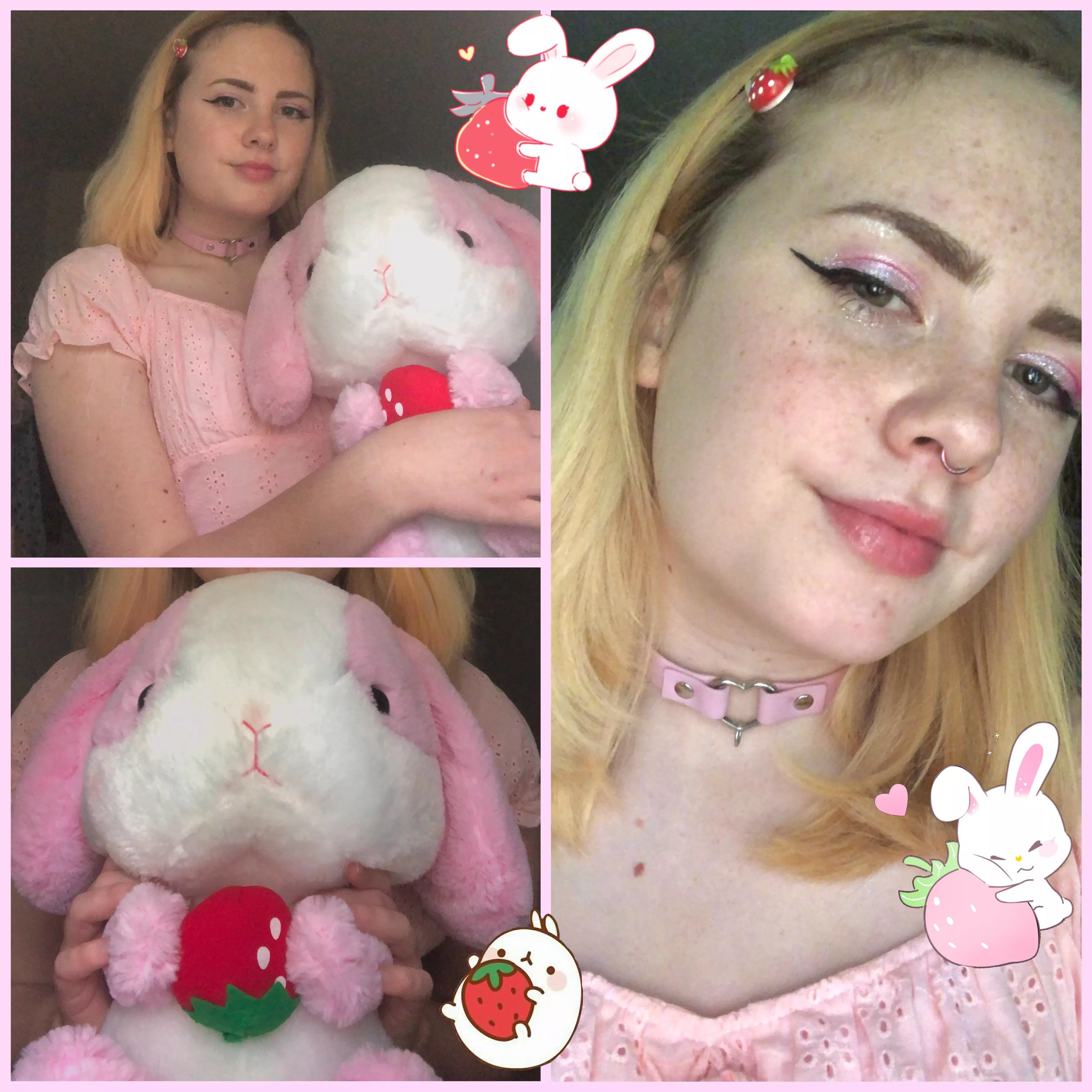 i did a look to match my strawberry bunny stuffie hehe 🍓