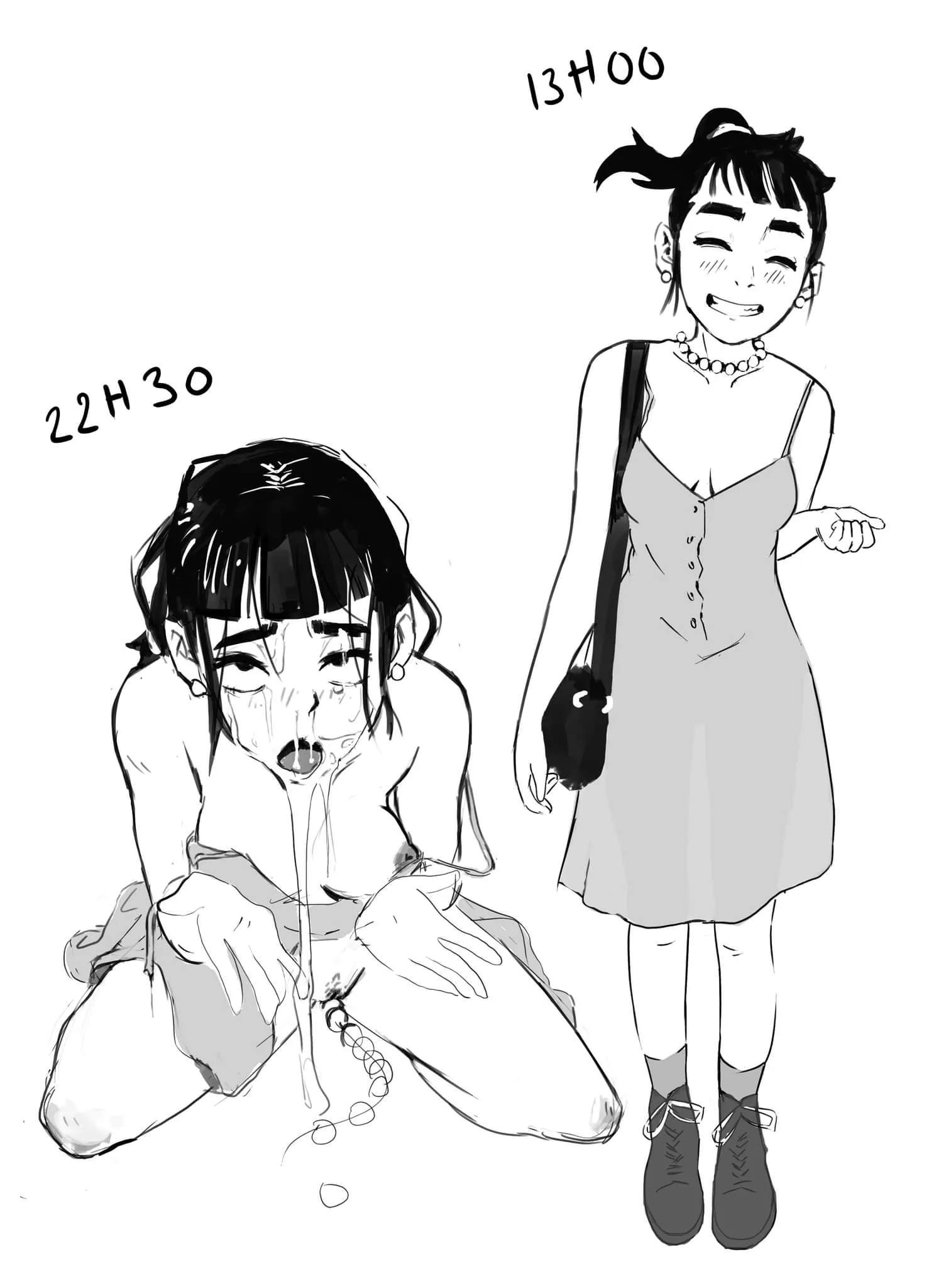 I drew my gf, can you guess what happened between 13:00 and 22:30 ?