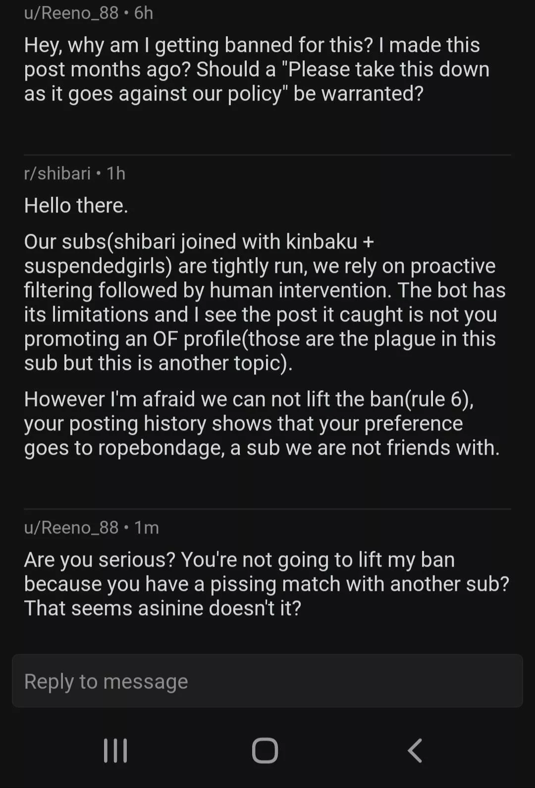 I got banned from r/Shibari because I follow this sub.