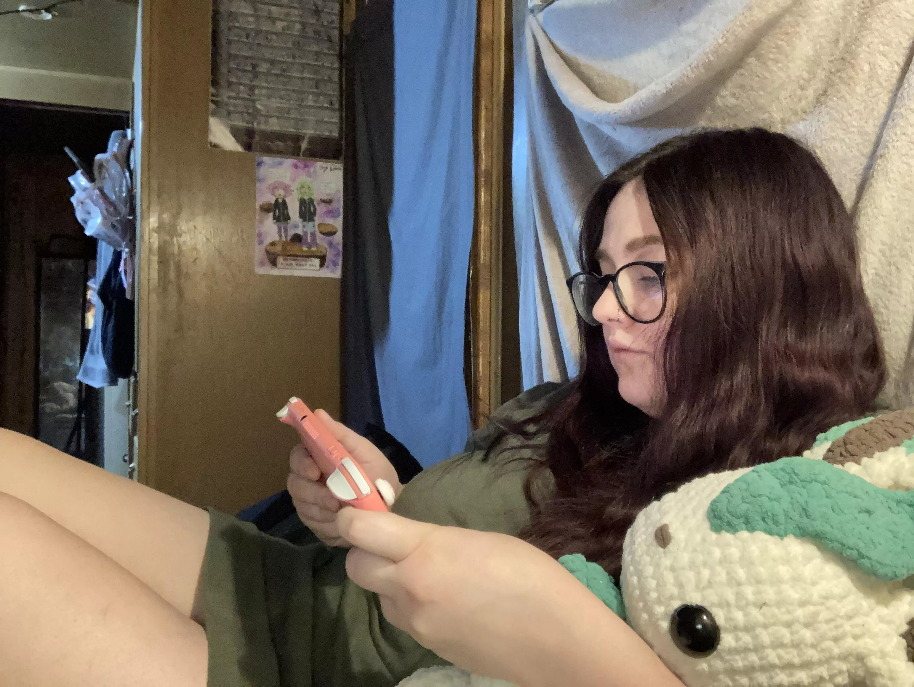 I need a boost, so I've been cuddling my stuffie and playing my switch light