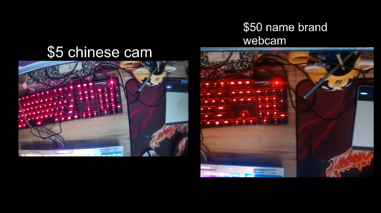 I recently got a $5 chinese webcam and holy shit the quality blows the name brand cam out of the water. Would anyone be interested in me doing a comparison video?