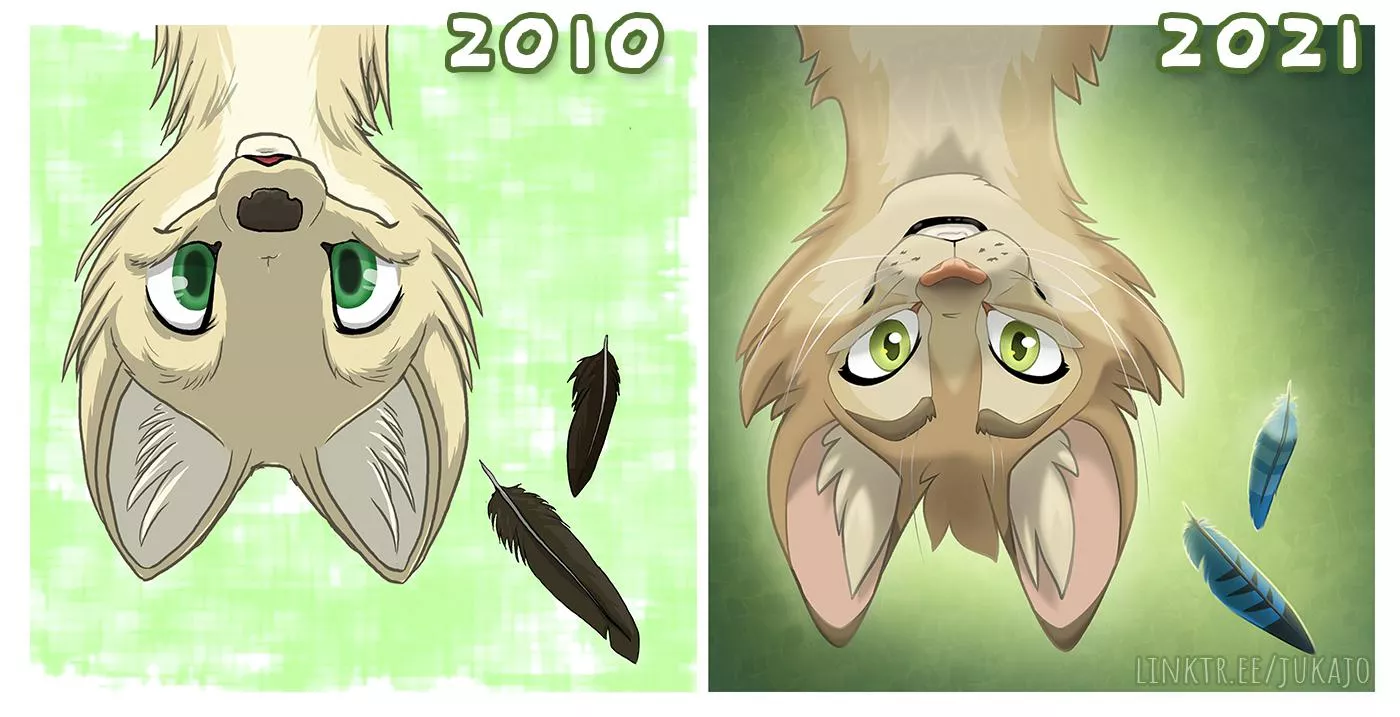 I recently redrew a very old icon of mine ♡ thought maybe you'd find the comparison interesting [art by me, @JukajoArt on Twitter]