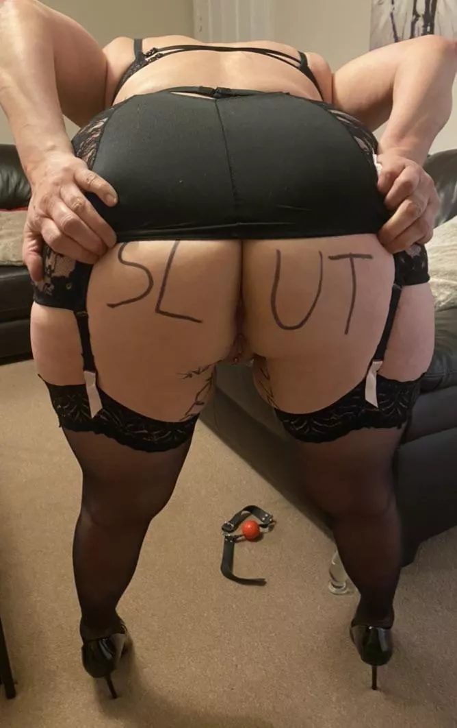 I respond to slut. His chosen name for me. Did you notice the red ball gag on the floor?