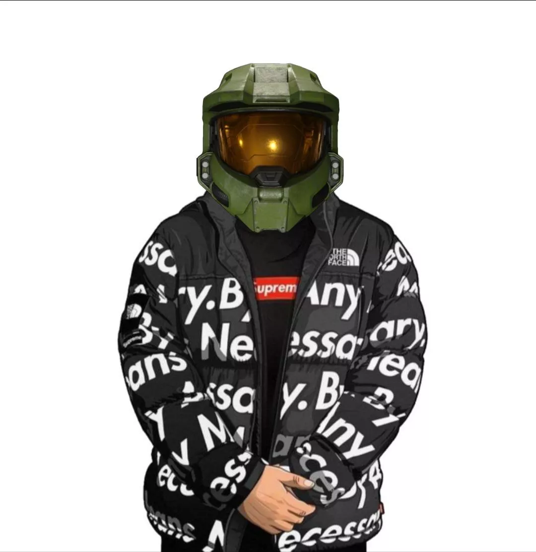 If I use this picture for my profile pic, will it get me In trouble? I just found the two pics. The Supreme one on Google, and the master chief helmet on reddit, I cropped the helmet so the background isn't in the image, and the Supreme meme didn't hav