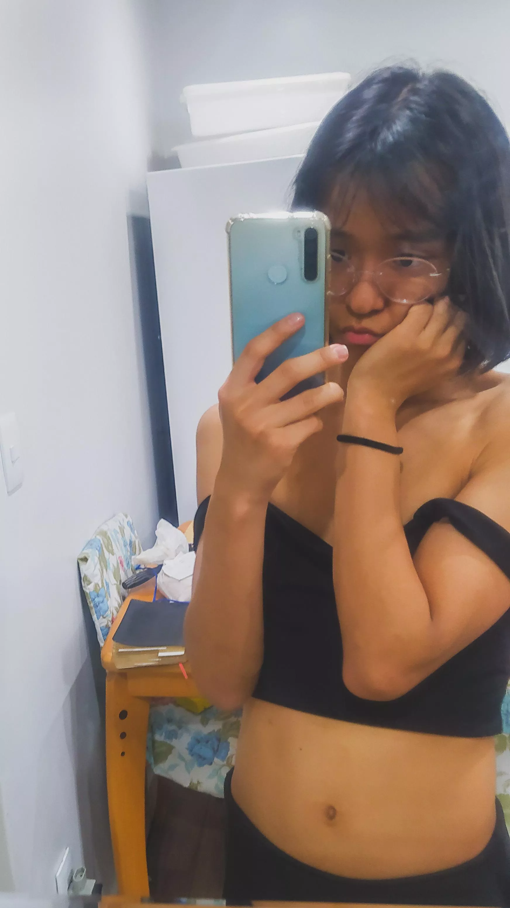 I'm reaaaally self conscious about my broad shoulders + lanky boy arms 😭 (can't wait to one day start hrt and try and change all this!!!!)