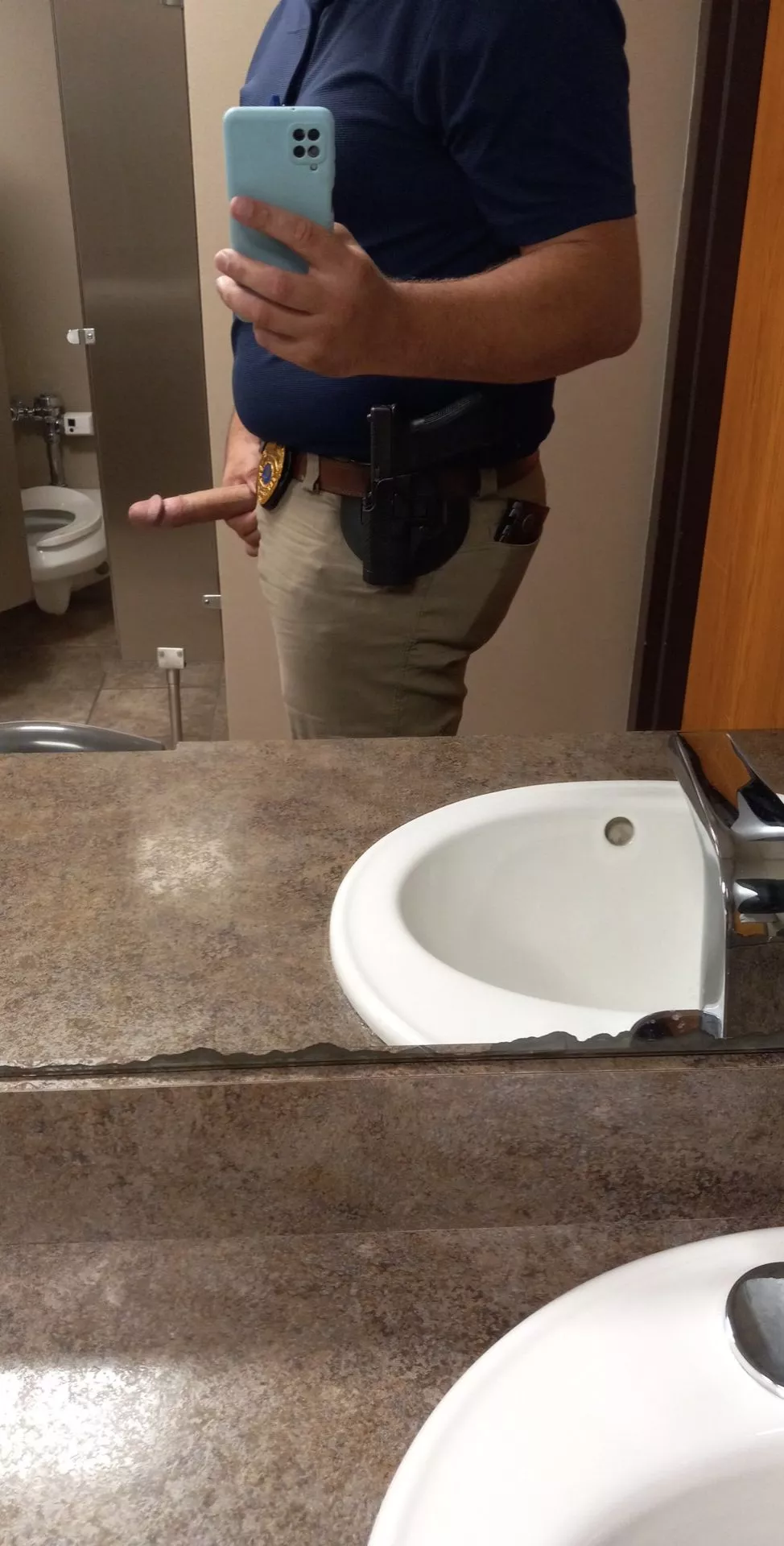 In the patrol bathroom before going out