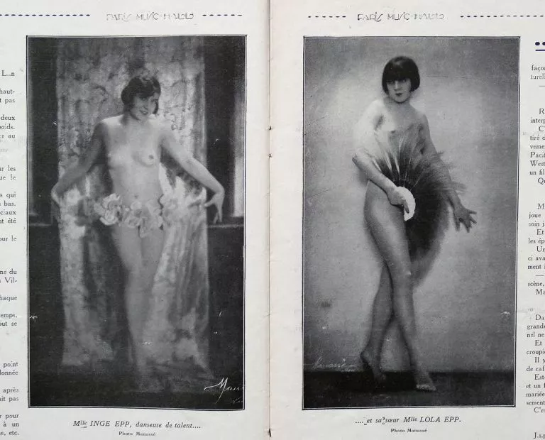 Inge and Lola Epp. They were European Showgirls featured in the magazine Paris Music-Hall n. 147 from 1927. Photographer was like Olga Solarics who co-owned Manasse studio with her husband Adorja’n von Wlassic.