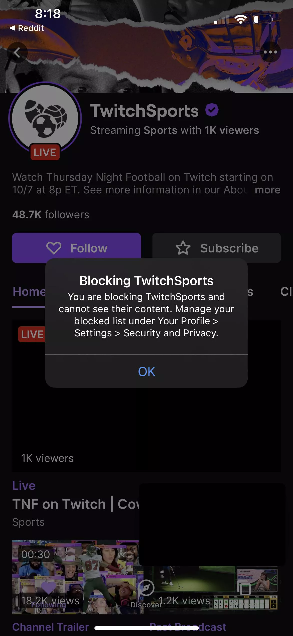 Is there anyway to disable these “Twitch Sports is live” notifications? I blocked the channel a little while ago, and in doing so was notified that I simultaneously unfollowed Twitch Sports. I somehow just got another notification, and when I clicked