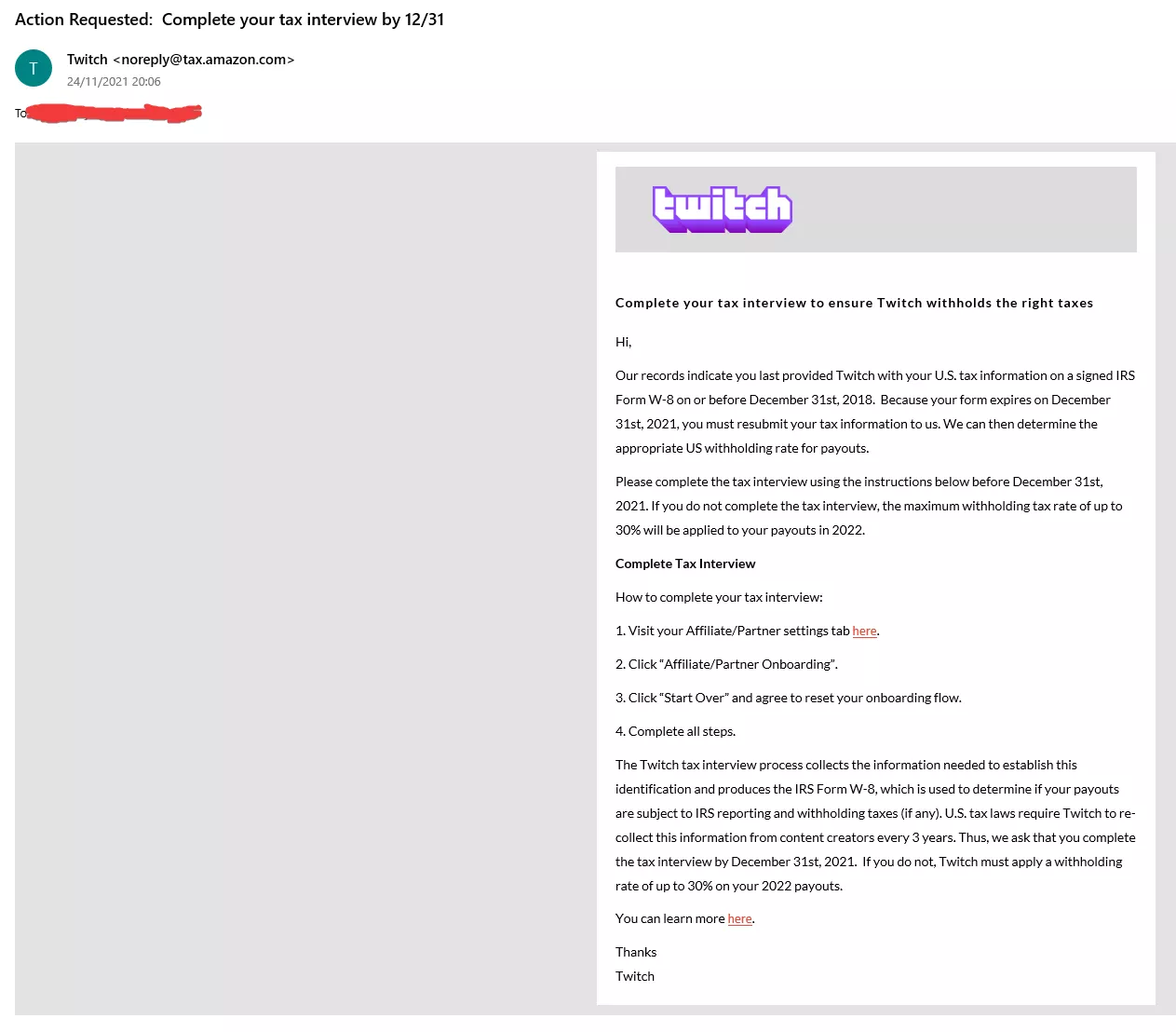 Is this legit? I am an affiliate streamer in the UK. I have been receiving this email a few times now.