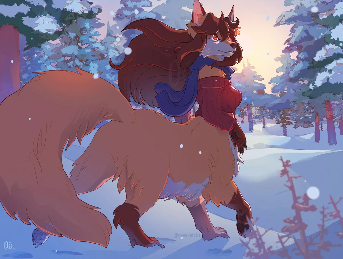 Juniper in the Snow By Deesketchs (Me)