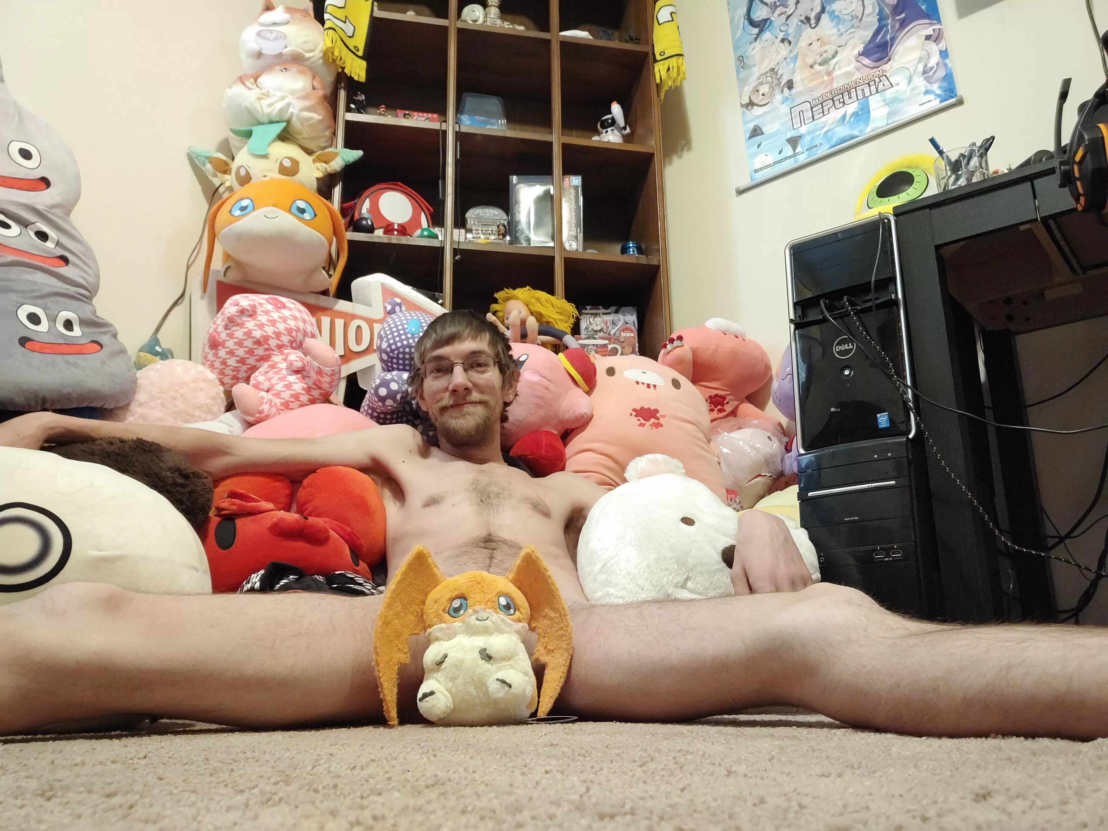 Just a goofy pic I did with my plushies Including Dragon Quest slimes, Emil from Nier, a couple pokemon and digimon and some Kirby mixed in