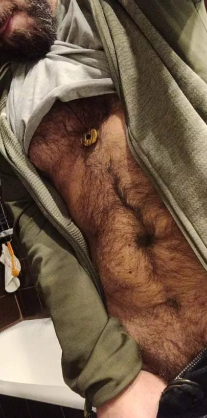 Just a hairy belly and chest