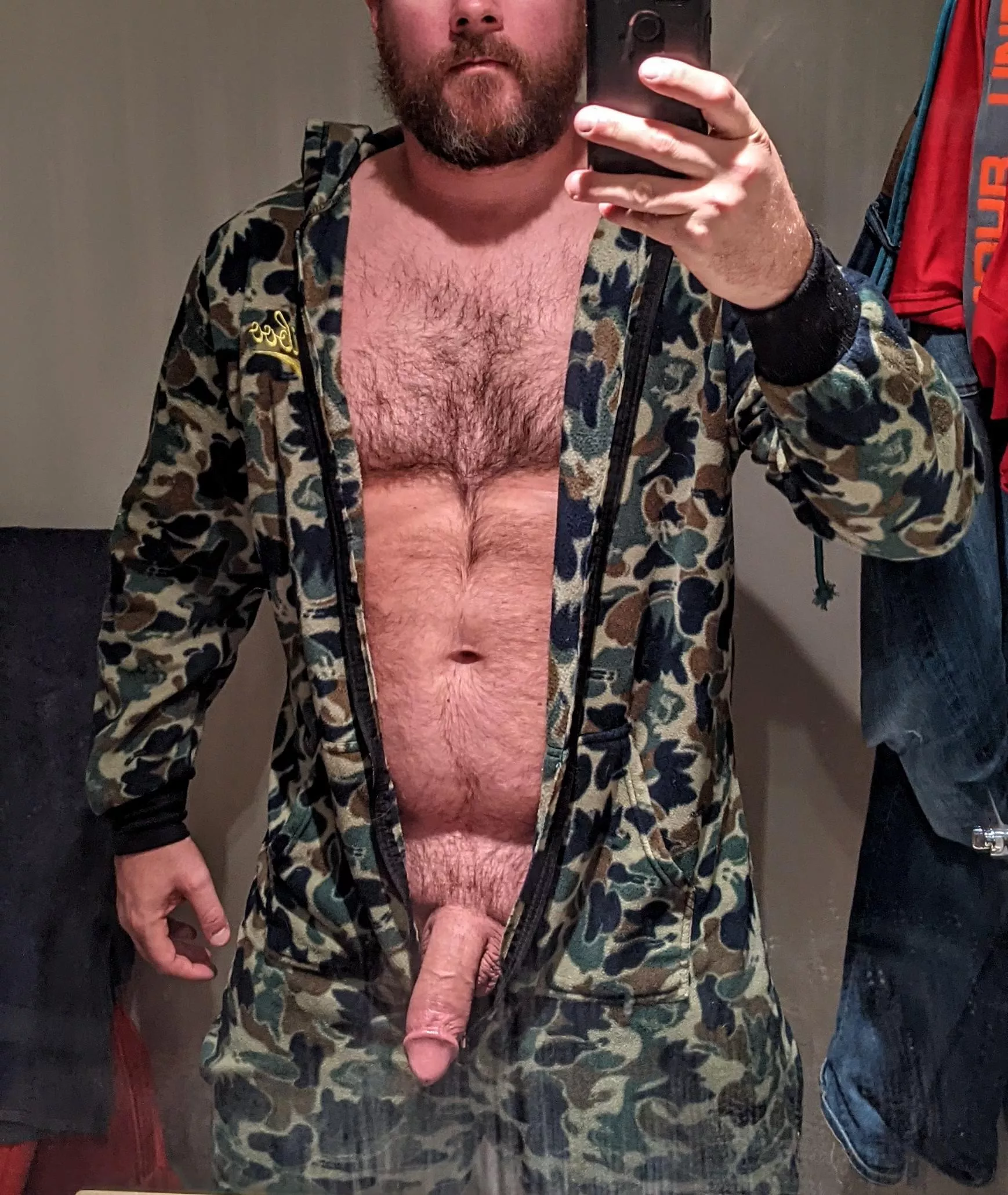 Just hanging out in a fleece camo onsie. [37]