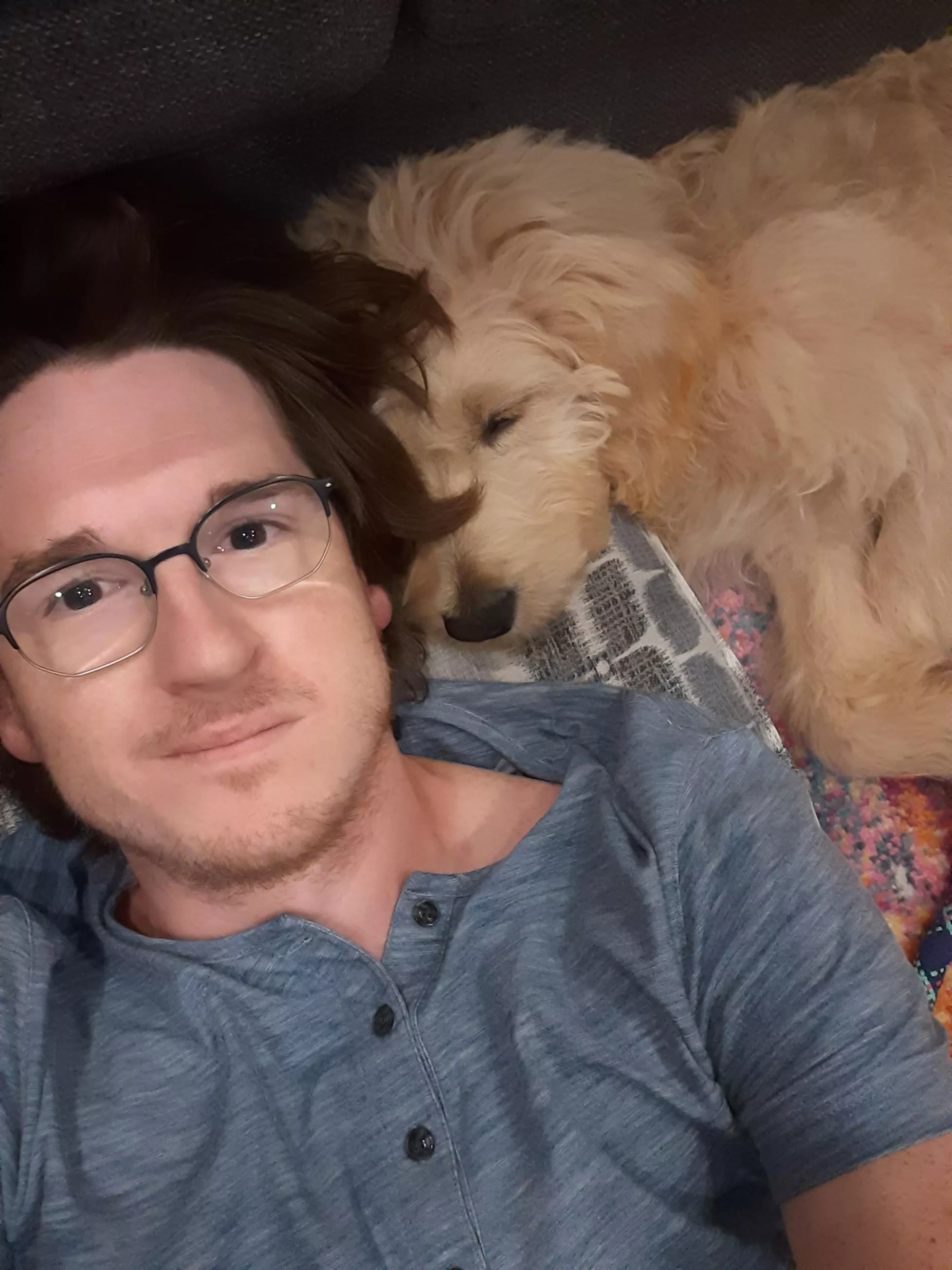 Just laying with my pup. Always up.to chat. Where my ps4 gays at!