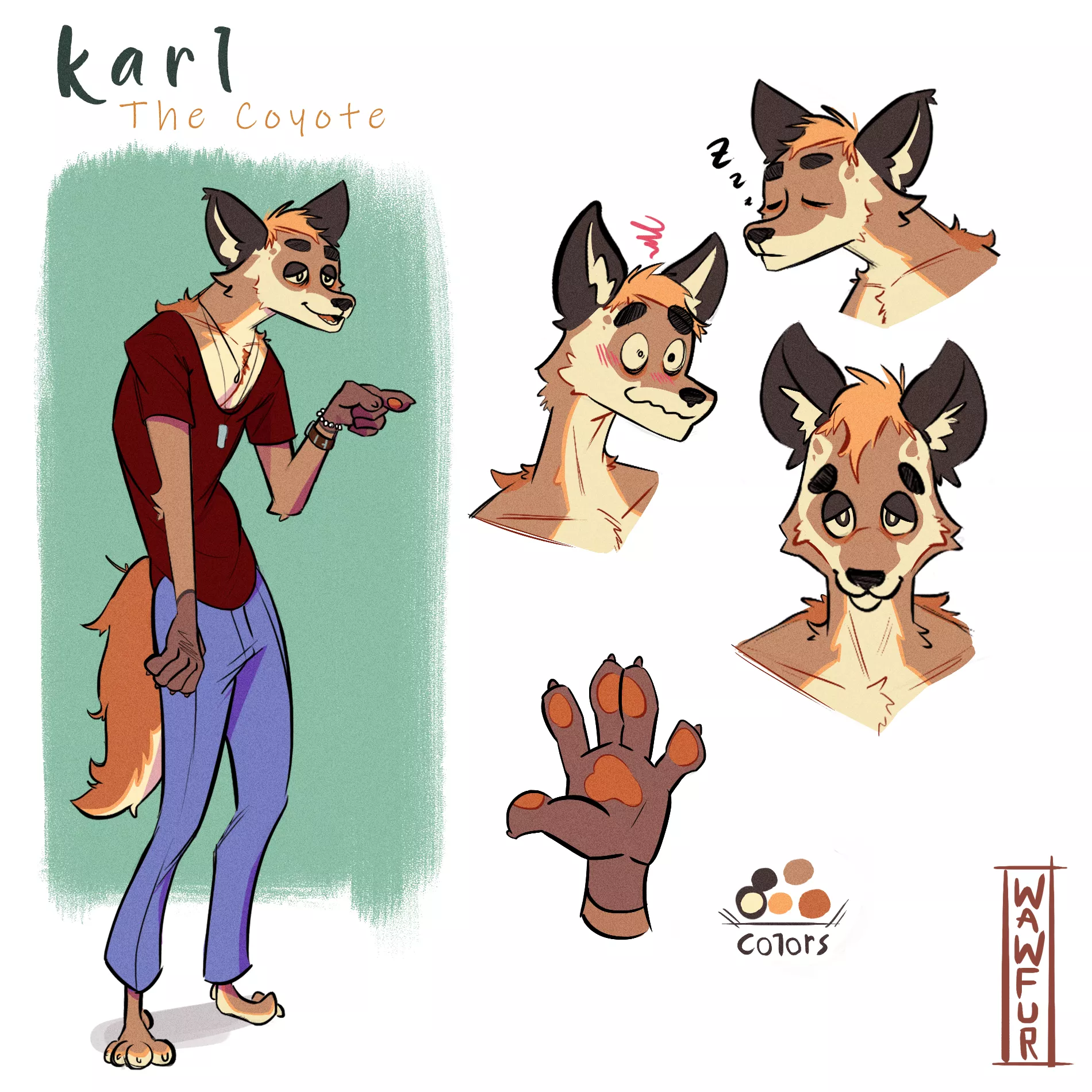 Karl, The Coyote! (Simple Char Ref Comm, Twitter/FA -> @wawfur)