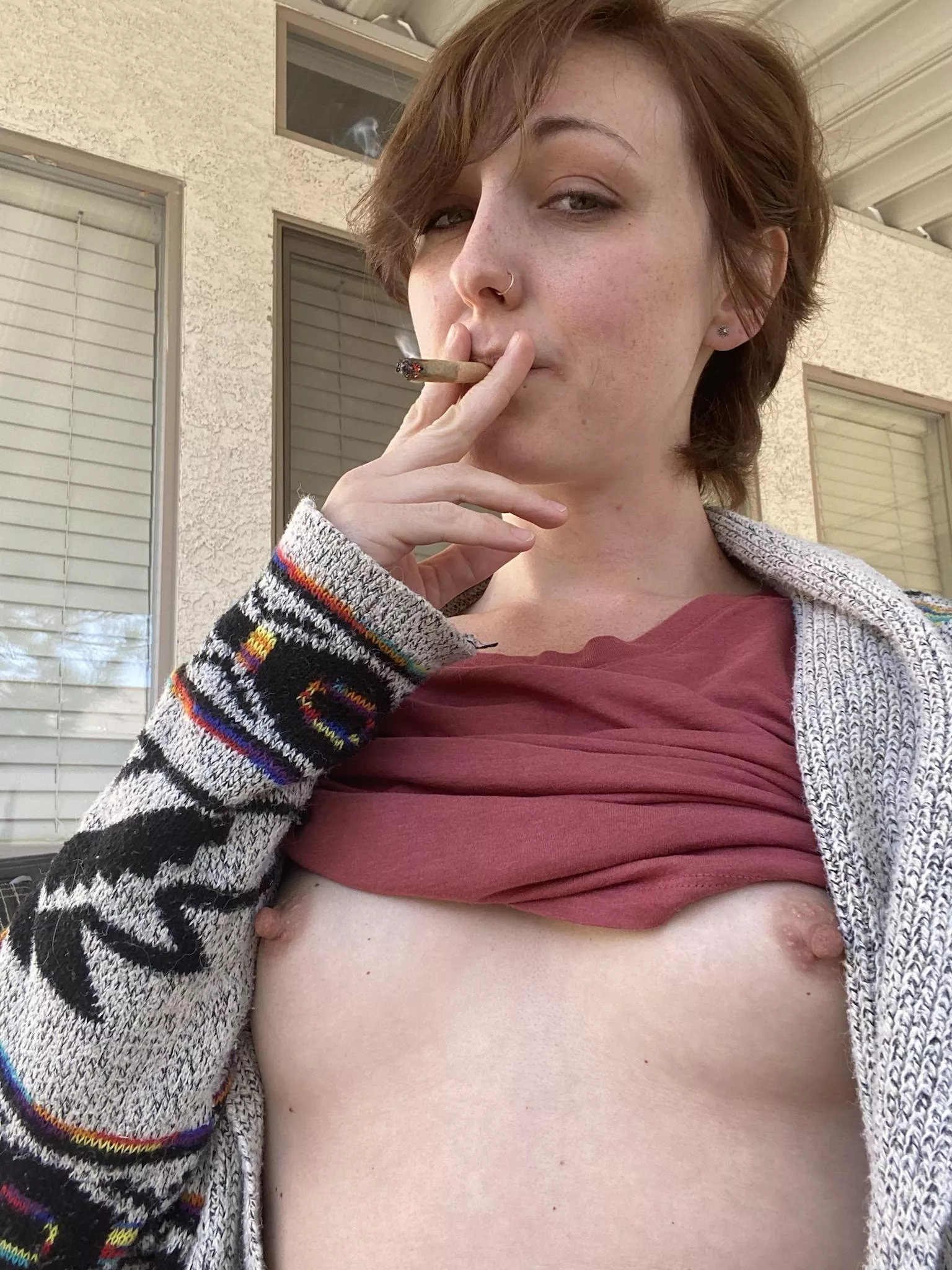 Kids are at school so Iâ€™m enjoying a morning joint and some sunshine on my (f) boobies ðŸ˜˜ðŸ˜Š