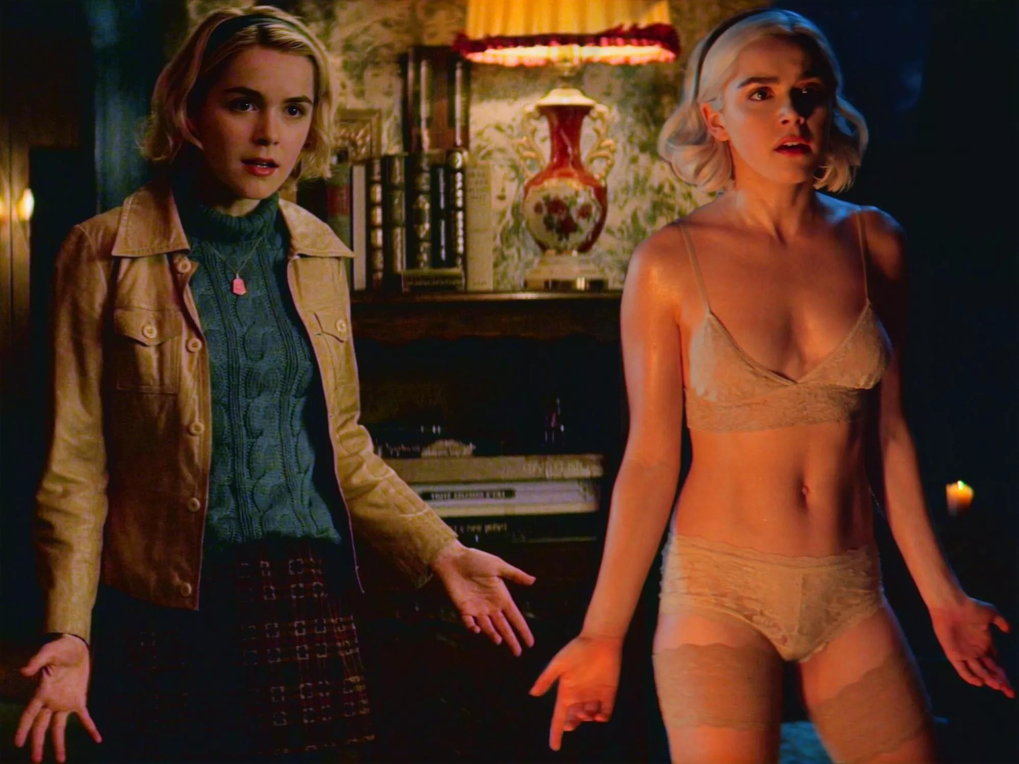 Kiernan Shipka, fully dressed and down to her undies