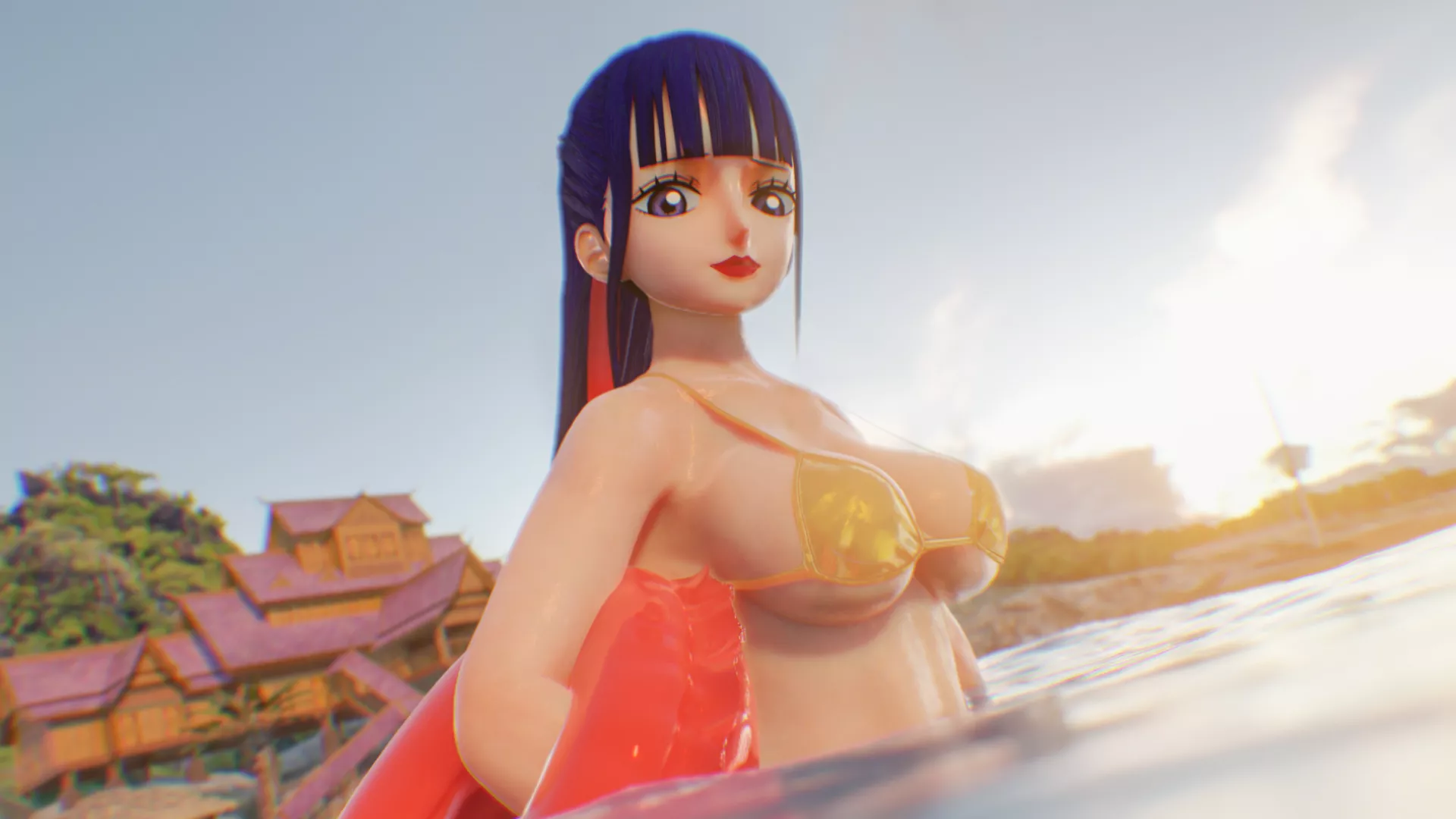 Kiku at the Beach (3D Fanart)