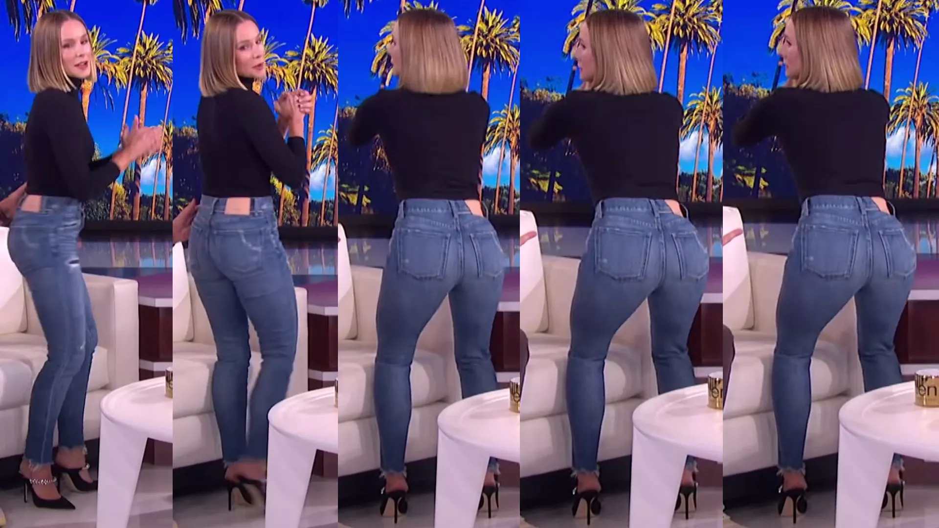 Kristen Bell showing off on TV