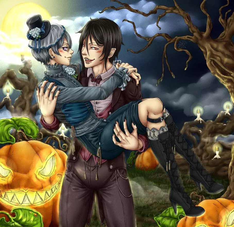 [Kuroshitsuji] Fan art I made years ago of Sebastian and Ciel from Black Butler. I drew this for a contest for Halloween. ðŸ–¤ðŸŽƒðŸ¦‡ I love these two together.