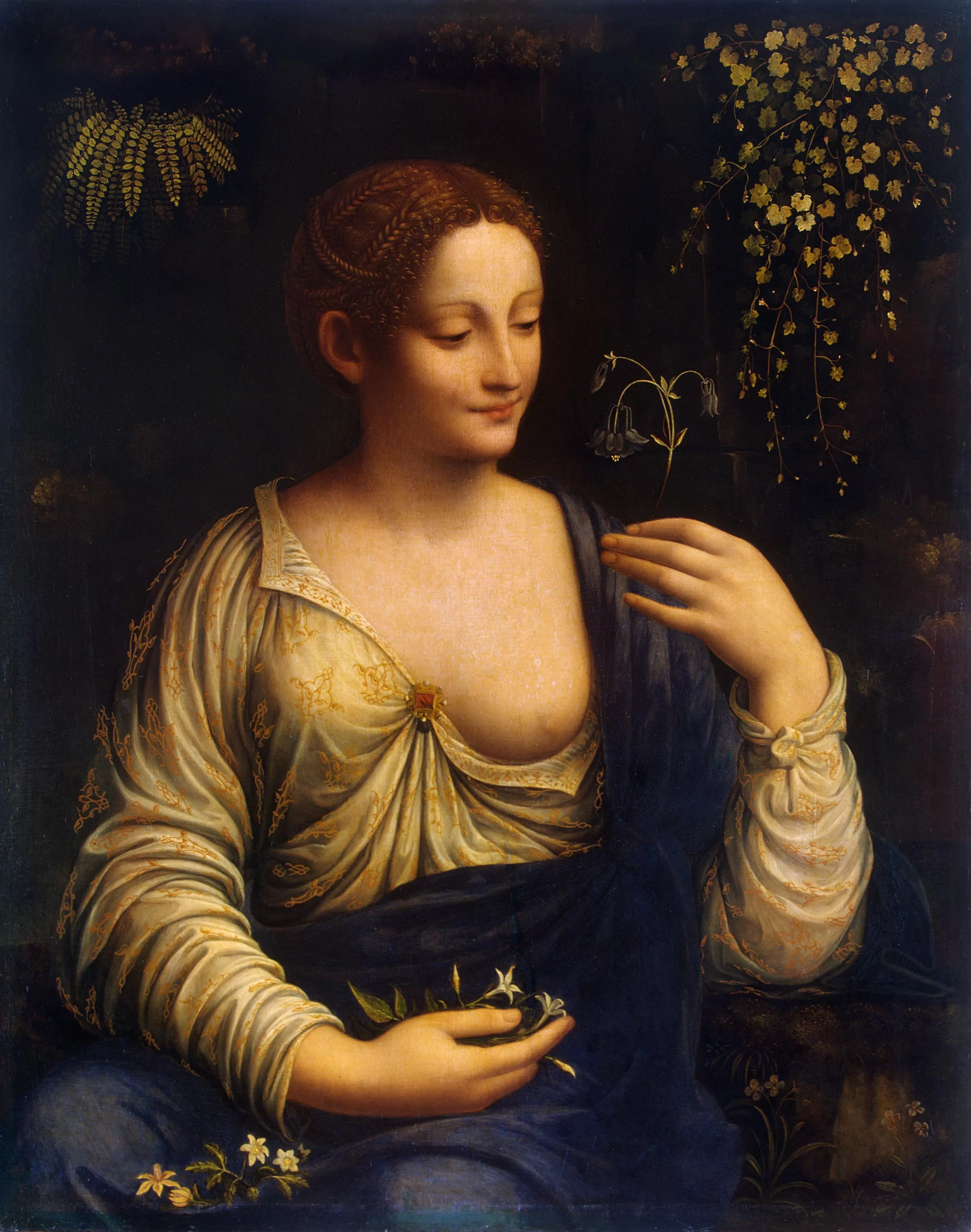 Lady with one breast exposed, circa 1510 .