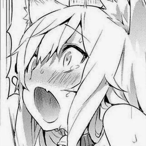 LF mono source: 1girl, animal ears, ahegao, mouth open