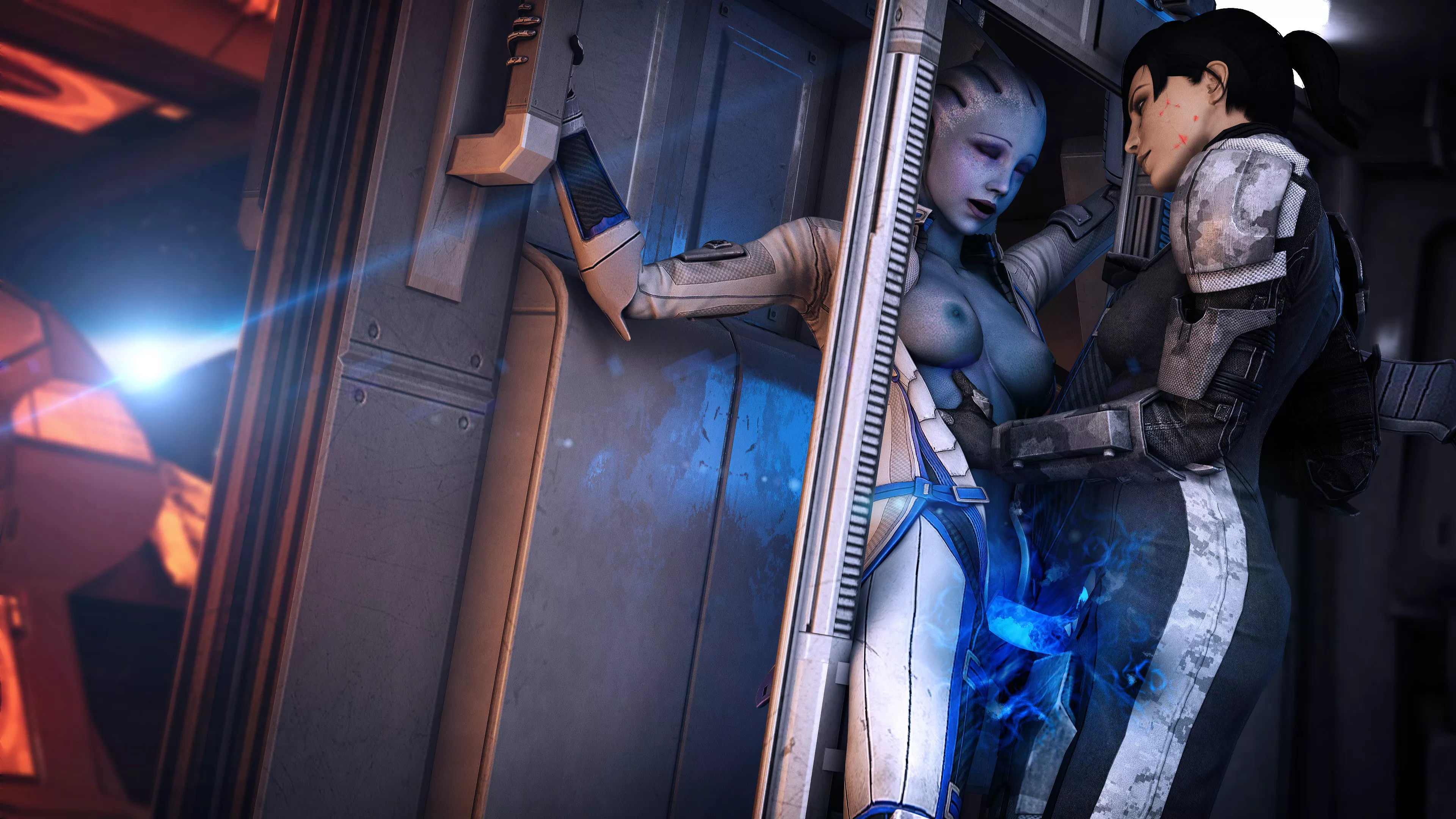 Liara and Shepard have enough time for a quickie before the drop (asarimaniac)