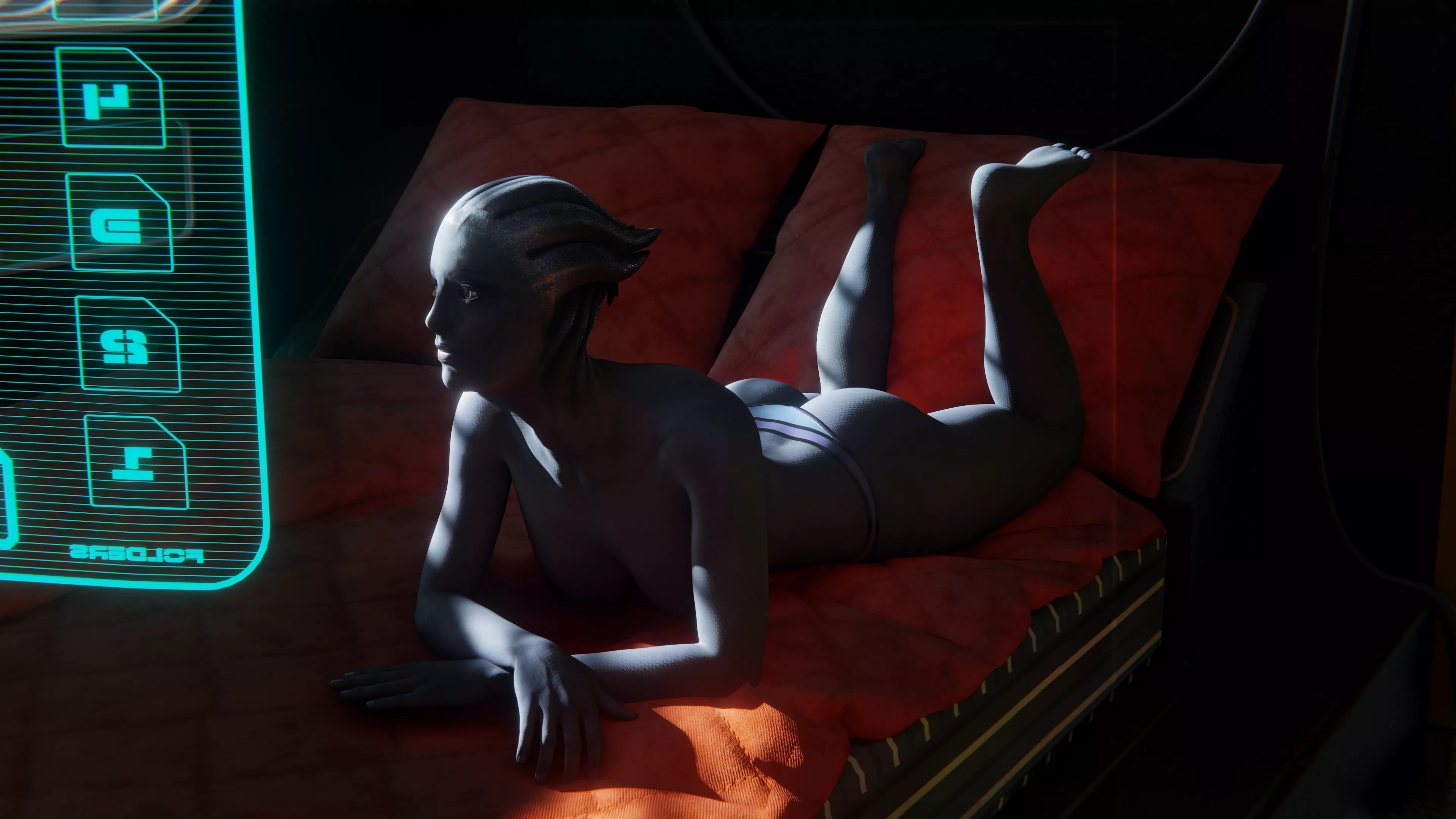 Liara relaxing with some data (melindaa3dx)