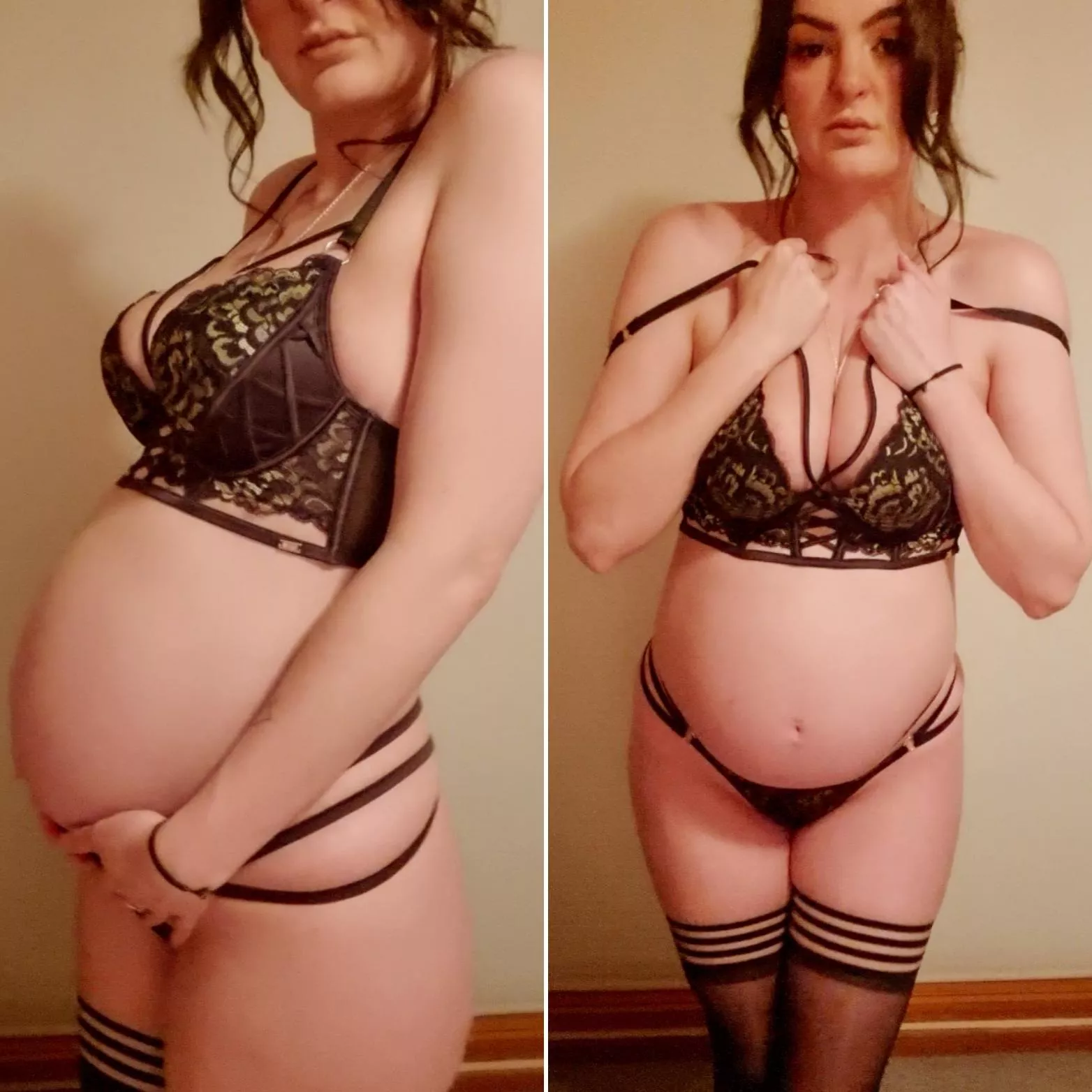 Lingerie with a glowing growing bump. Love it.