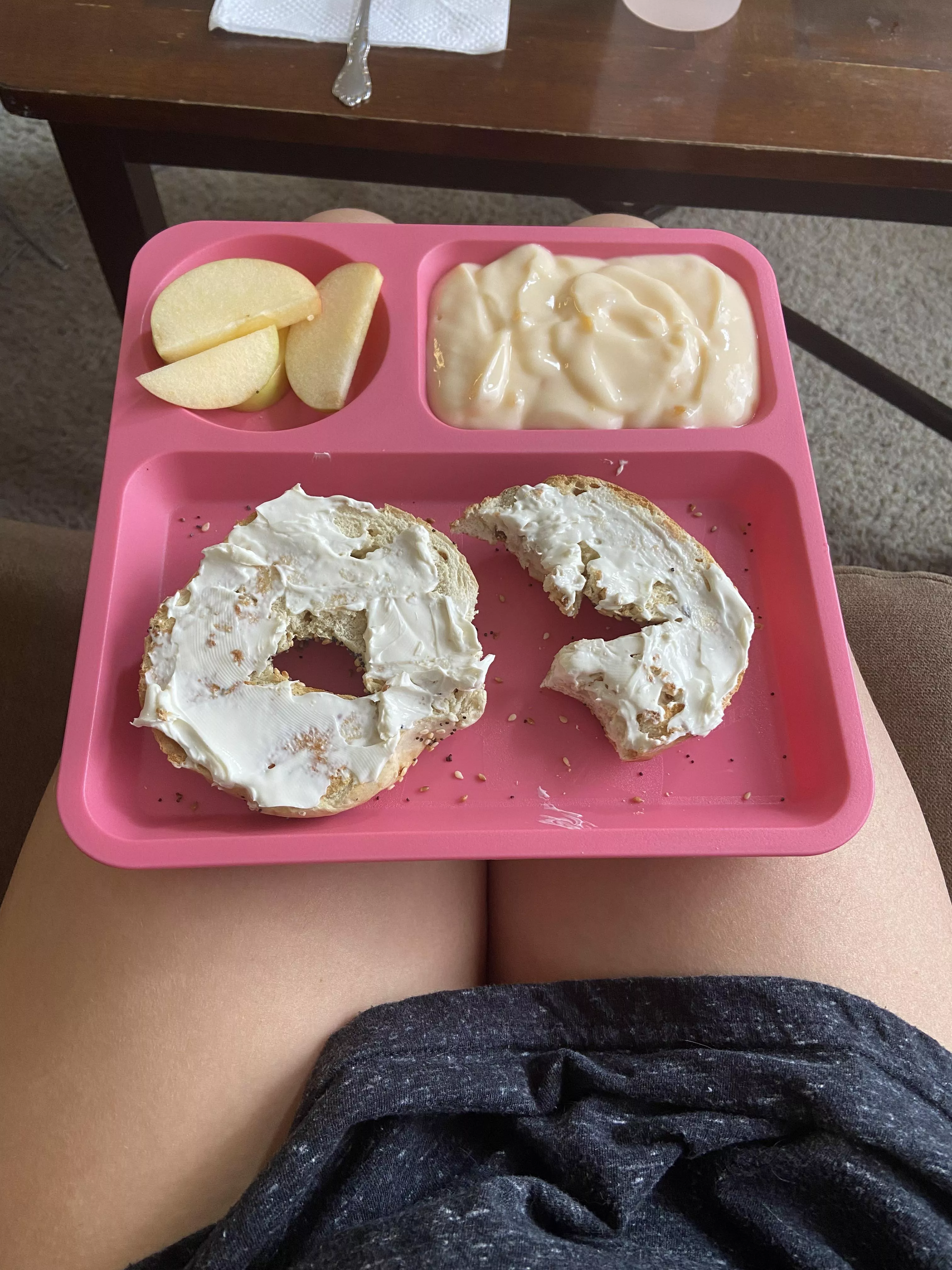 Little breakfast and thighs💗 I love to wear daddy’s shirt!