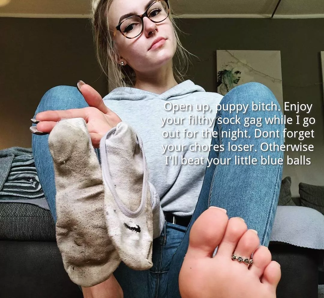 Little puppy needs to get gagged with dirty socks