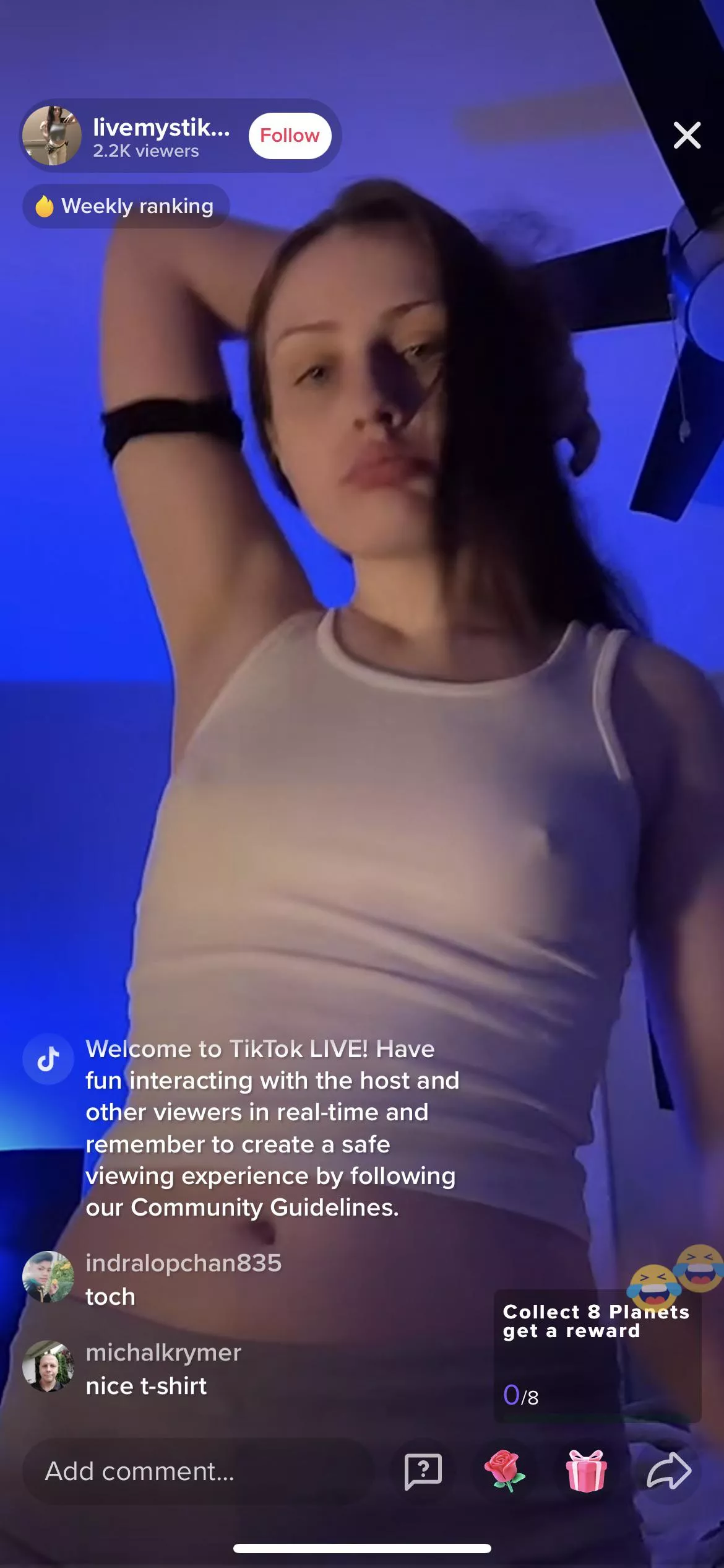 Live now, maybe something. See thru shirt https://vm.tiktok.com/ZM8H4Wyw4/