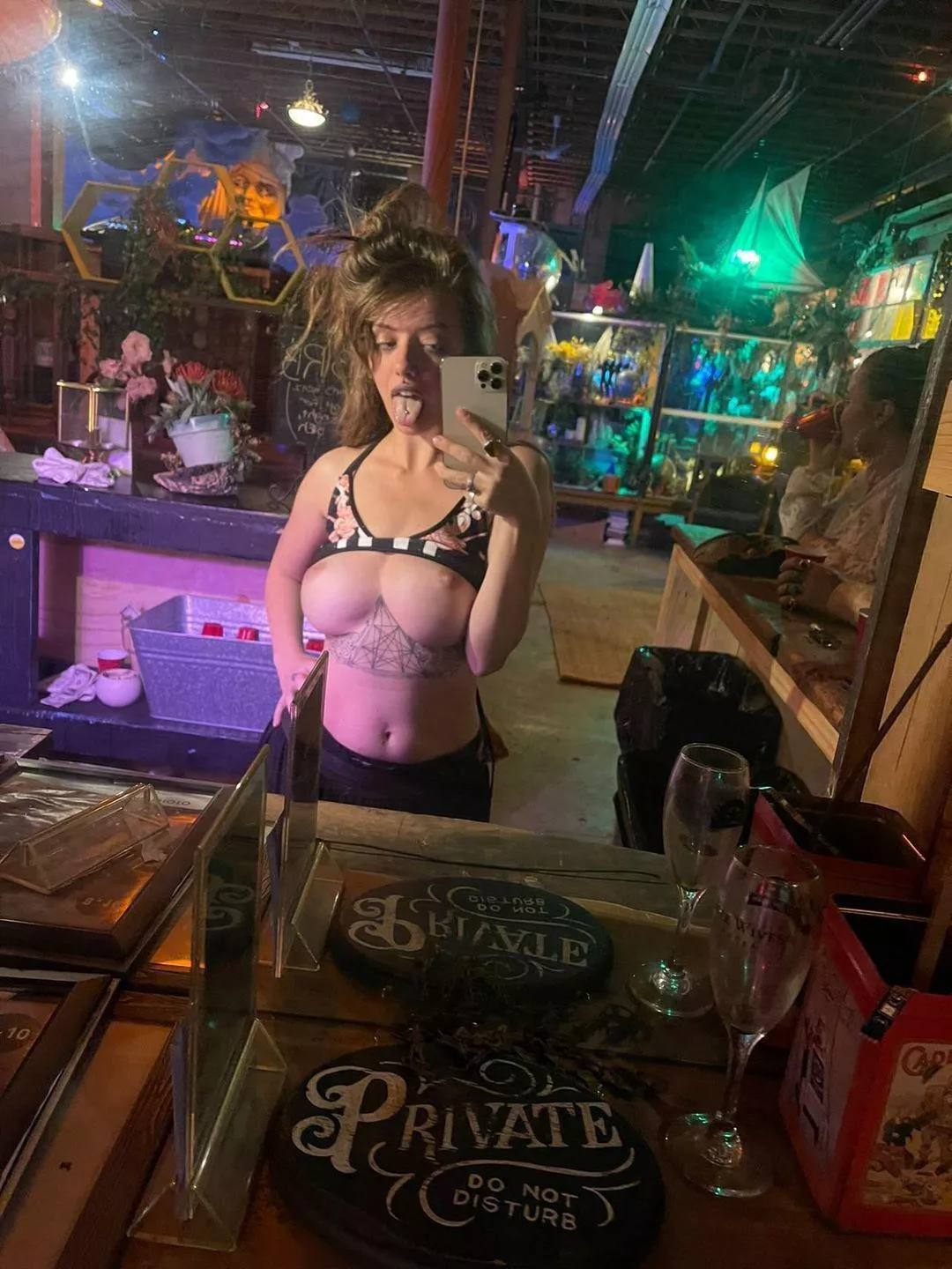 Local bar wench flashing when no one's watching