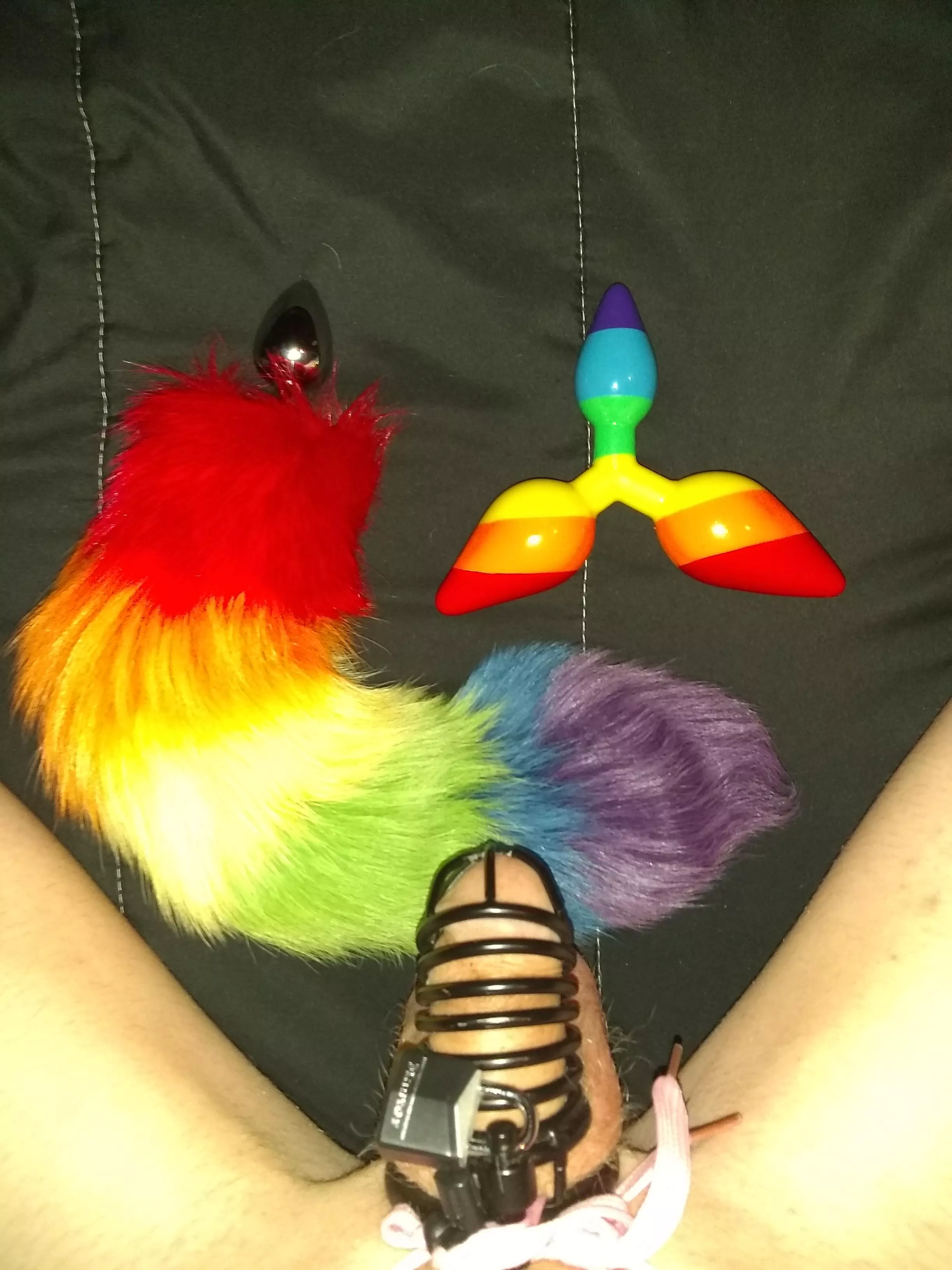 Locktober 16th, Saturday Weekly Event: Butt Plug Day, 3rd weekend, Must complete 6 hour of being plugged! Tomorrow i have off so I'll be wearing my tail to bed tonight... 🌈😘 Happy Locktober!