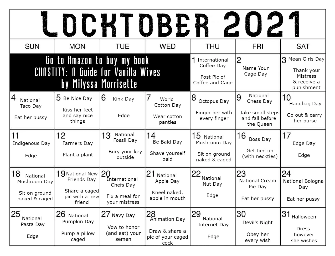 Locktober Calendar: Things to Do Every Day