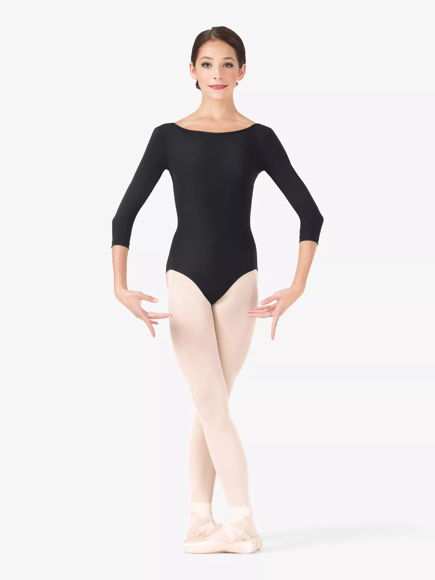 Long sleeved black ballet leotard with pantyhose