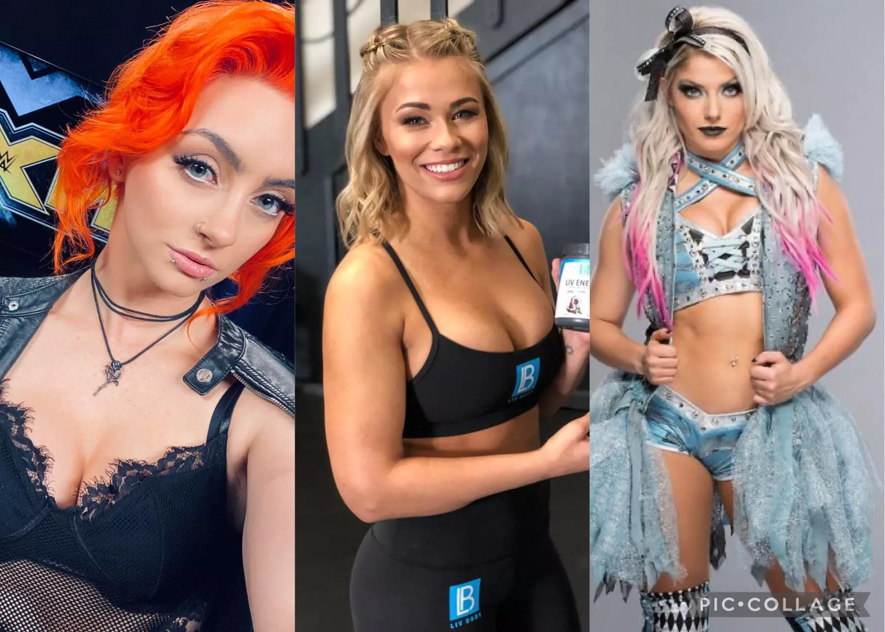 Love the idea of being dominated by female wrestlers! Gigi Dolin, Paige VanZant and Alexa Bliss would be perfect!