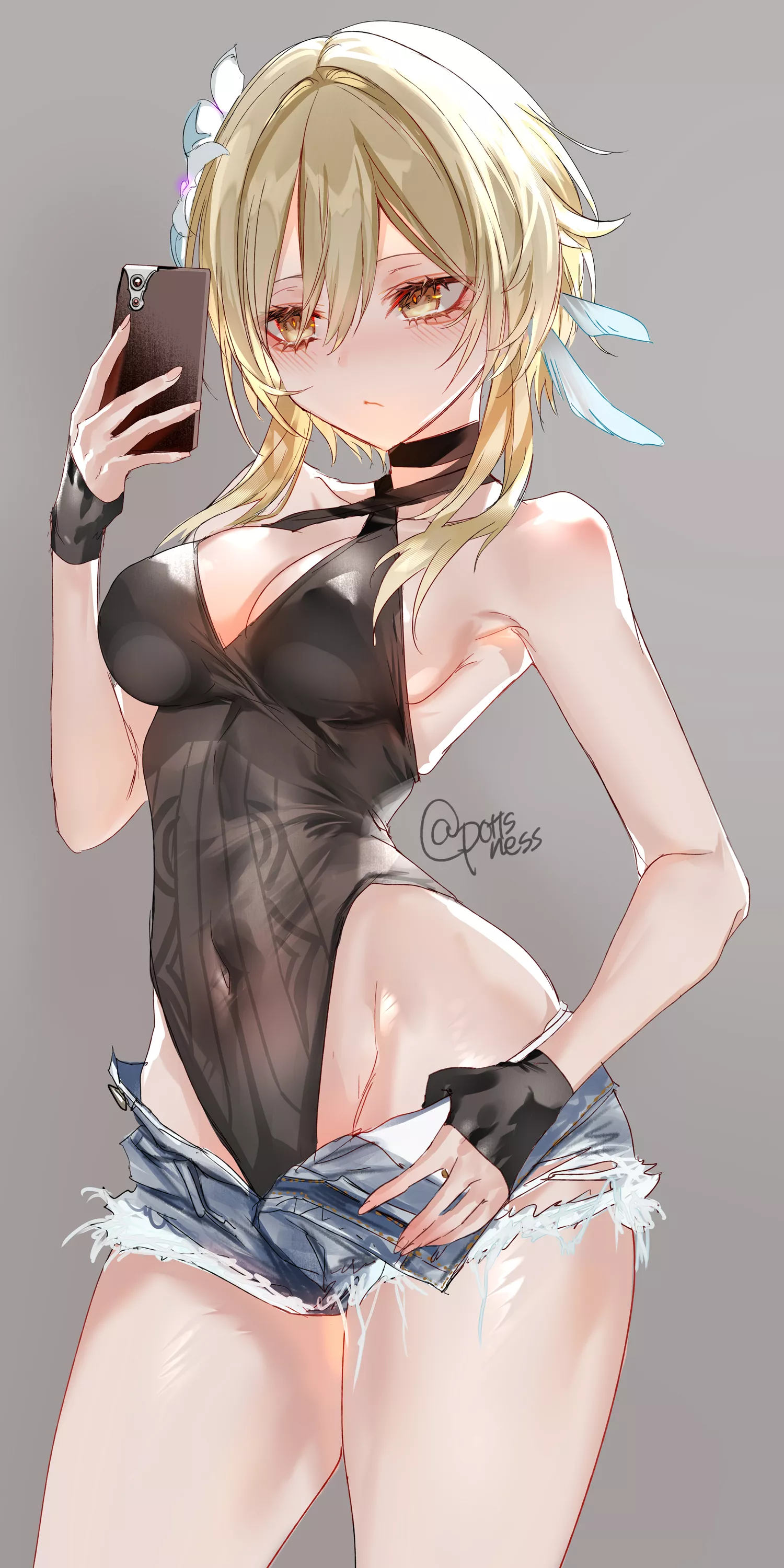 Lumine Leotard Selfie (Pottsness) [Genshin Impact]