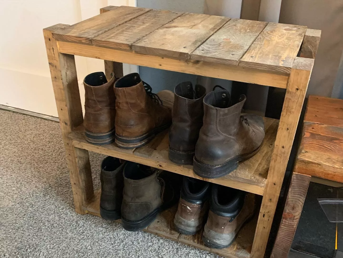 Made a super simple rack from a pallet for my different boots