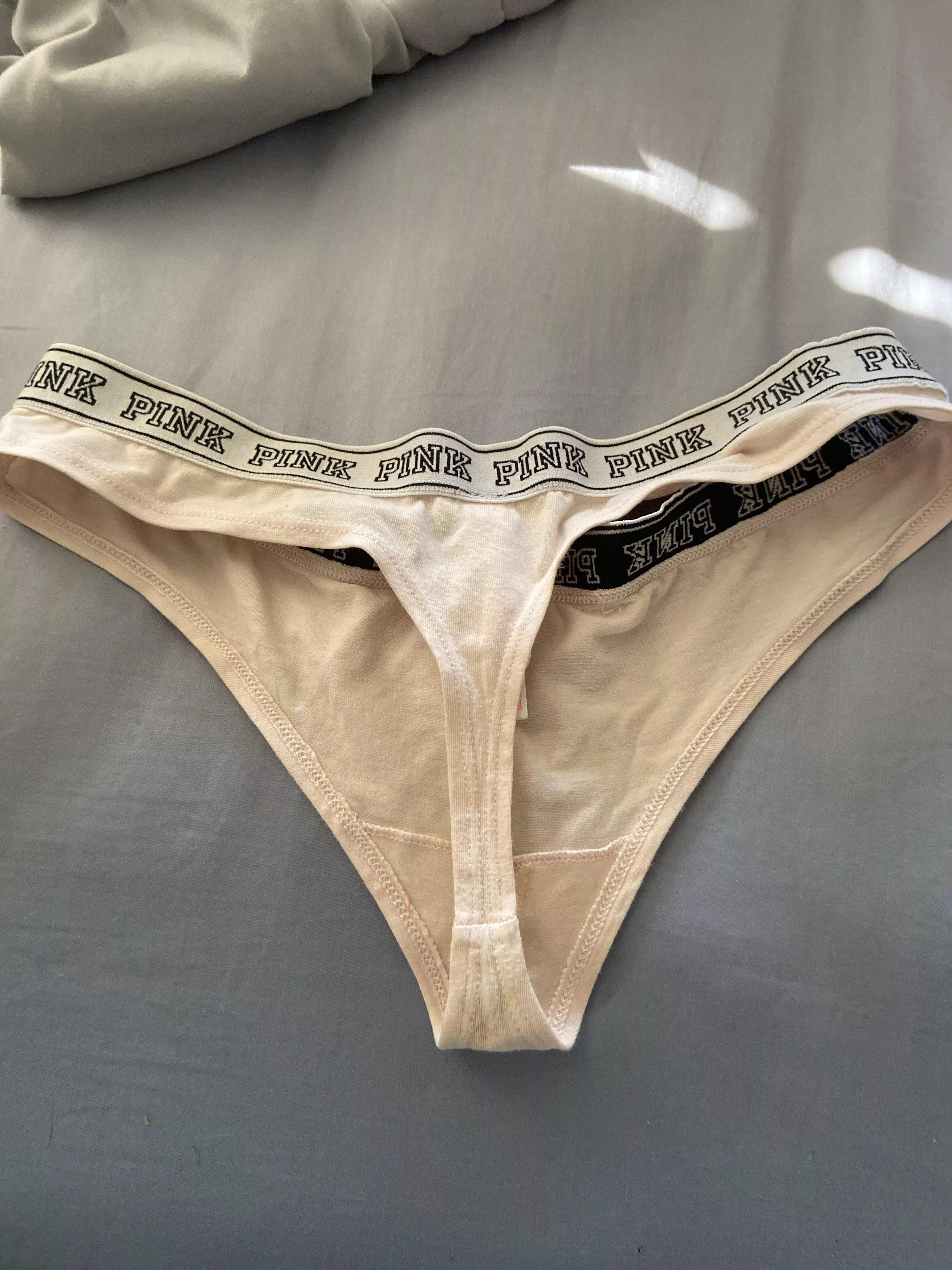 Mailed this pair to a Reddit user and he blasted it with cum! Who would also like a pair of my sluts panties?