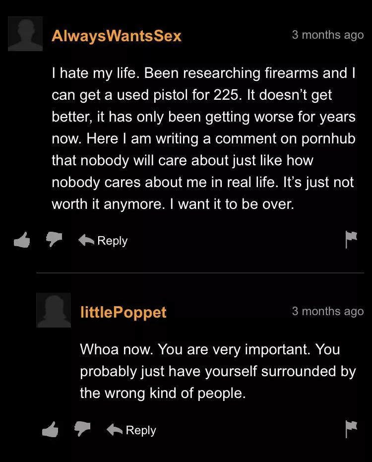 Man saving a life in the Pornhub comments.