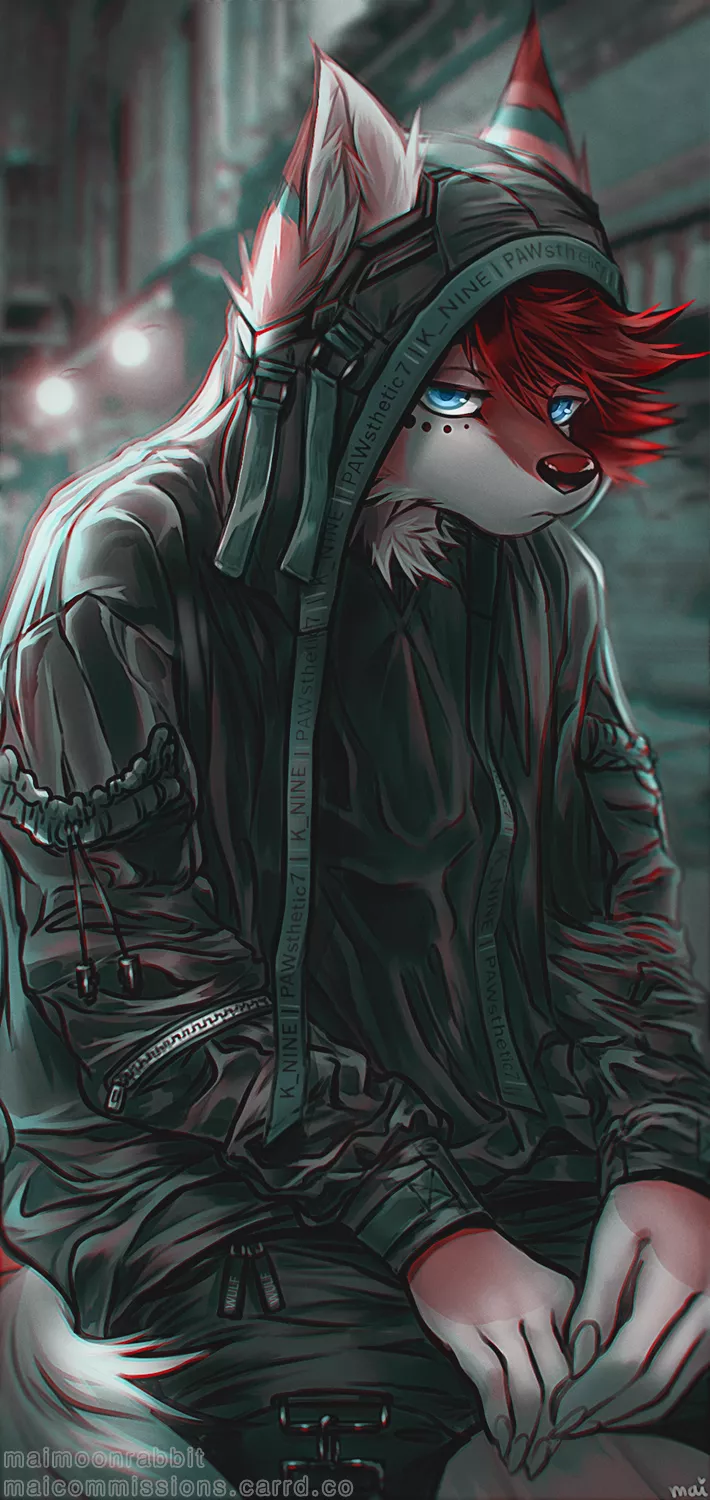 maned wolf in techwear (YCH by me @maimoonrabbit)