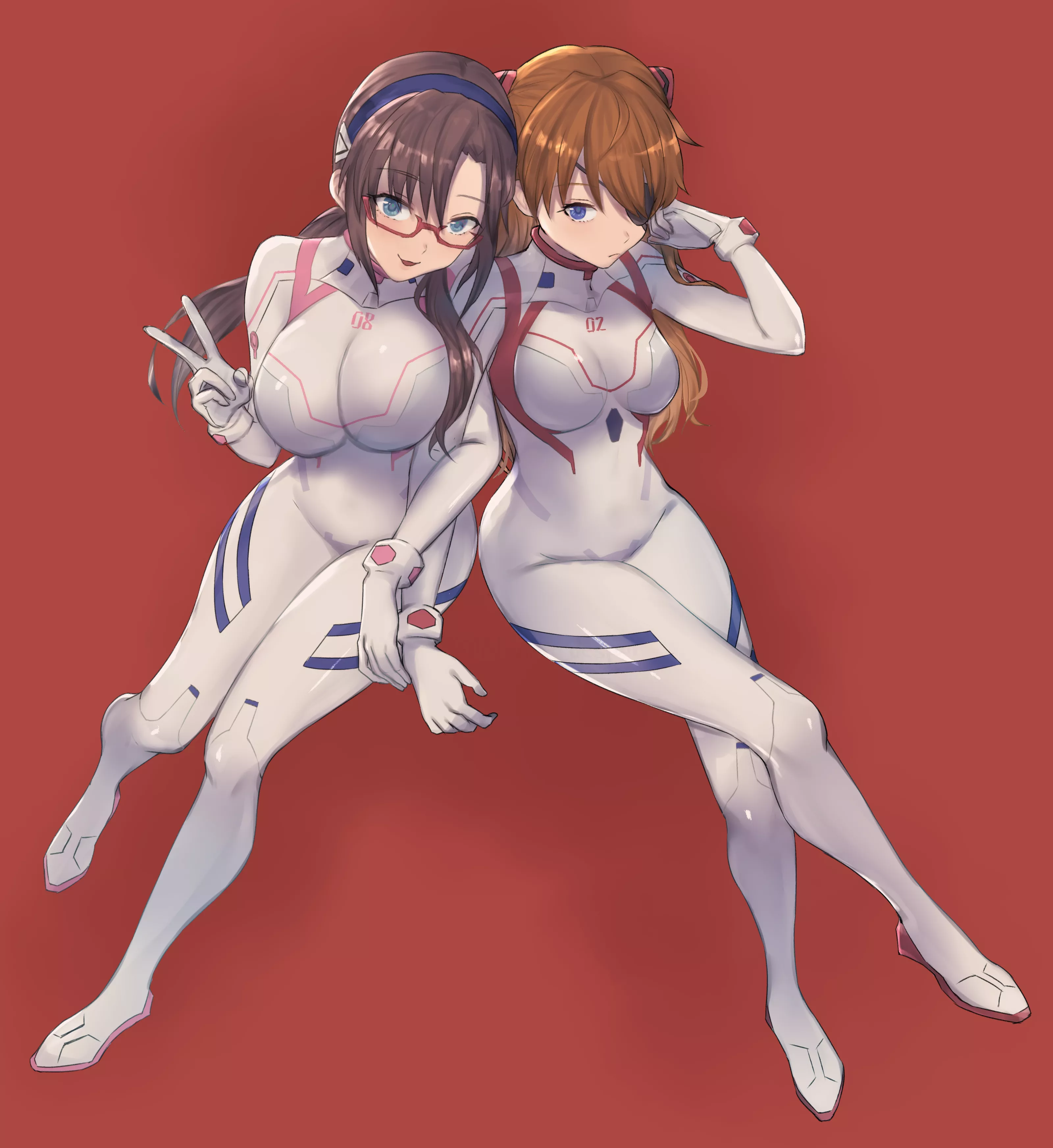 Mari And Asuka White Plugsuit Cuties (Moshoko) [Evangelion]